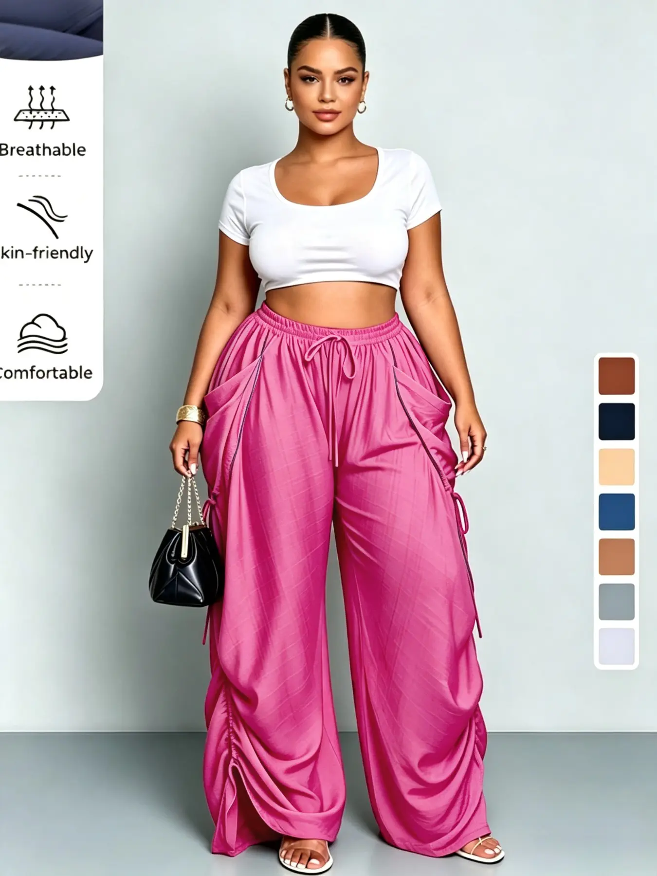 High-Waisted Drawstring Straight-Leg Pants for Women, Casual Comfortable Home Wear, Spring & Fall Fashion, Multiple Colors Available