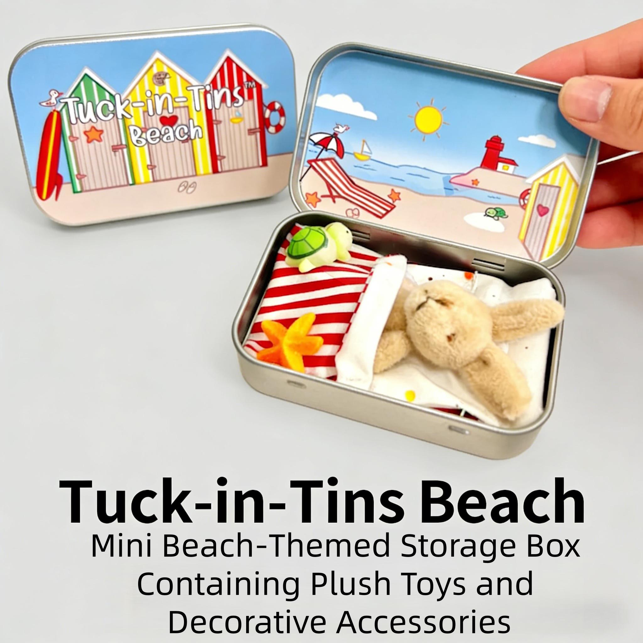 Tuck-in-Tins™, Beach Tuck-in-Tin – Plush Bunny, Starfish & Turtle, Summer Travel Toy