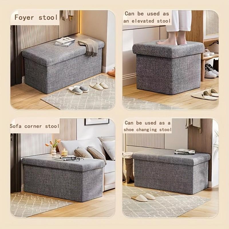Portable Multi-Functional Foldable Rectangular Footstool, Folding Storage Ottoman, Storage Bench for Living Room, Bedroom, Hallway, Organize Space Efficiently