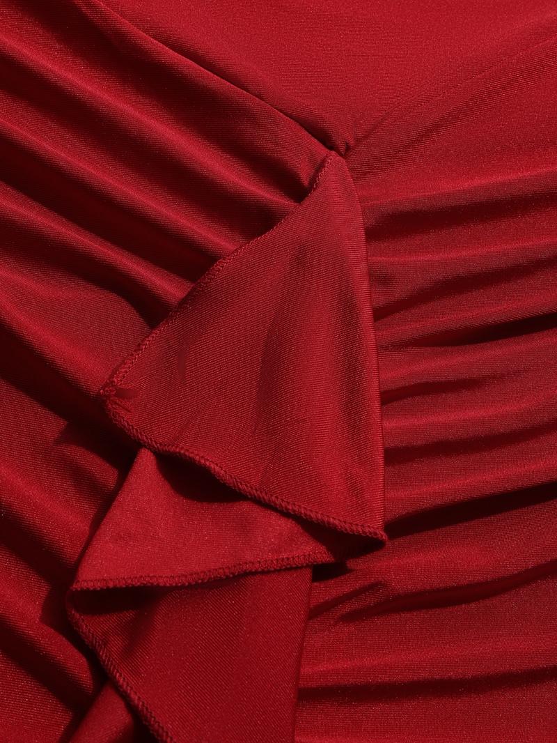 Sexy Off Shoulder Knot Maxi Dresses Christmas Robe For Women Solid Long Sleeve Slim Folds High Waist Side Spilt Hem Bodycon Dress