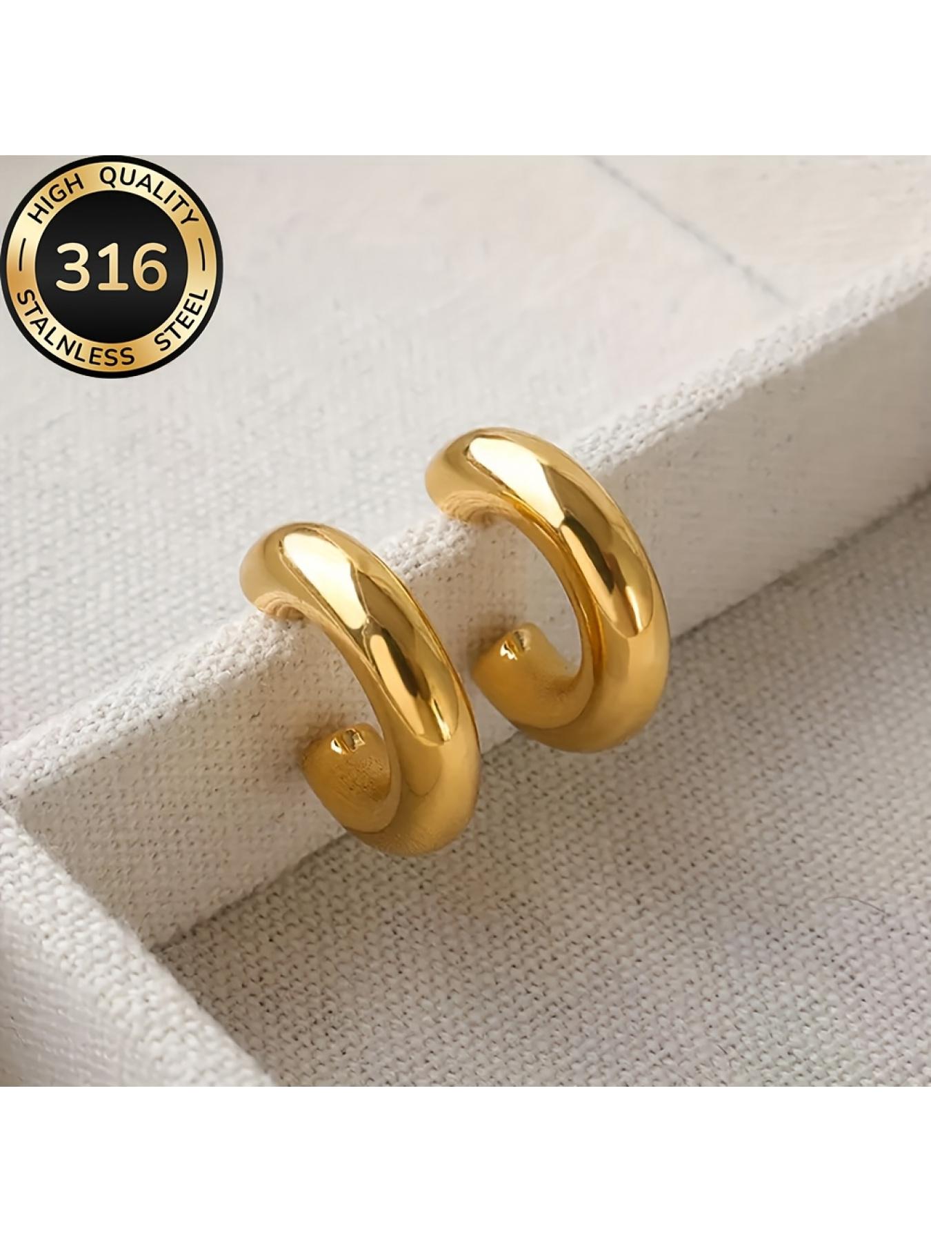 Hypoallergenic 316 Stainless Steel C-Hoop Earrings, 18K Gold Plated, Fade-Resistant, Comfortable & Versatile Minimalist Fashion Jewelry for Women, Perfect for Daily Wear & Parties, An Exquisite Gift for Her