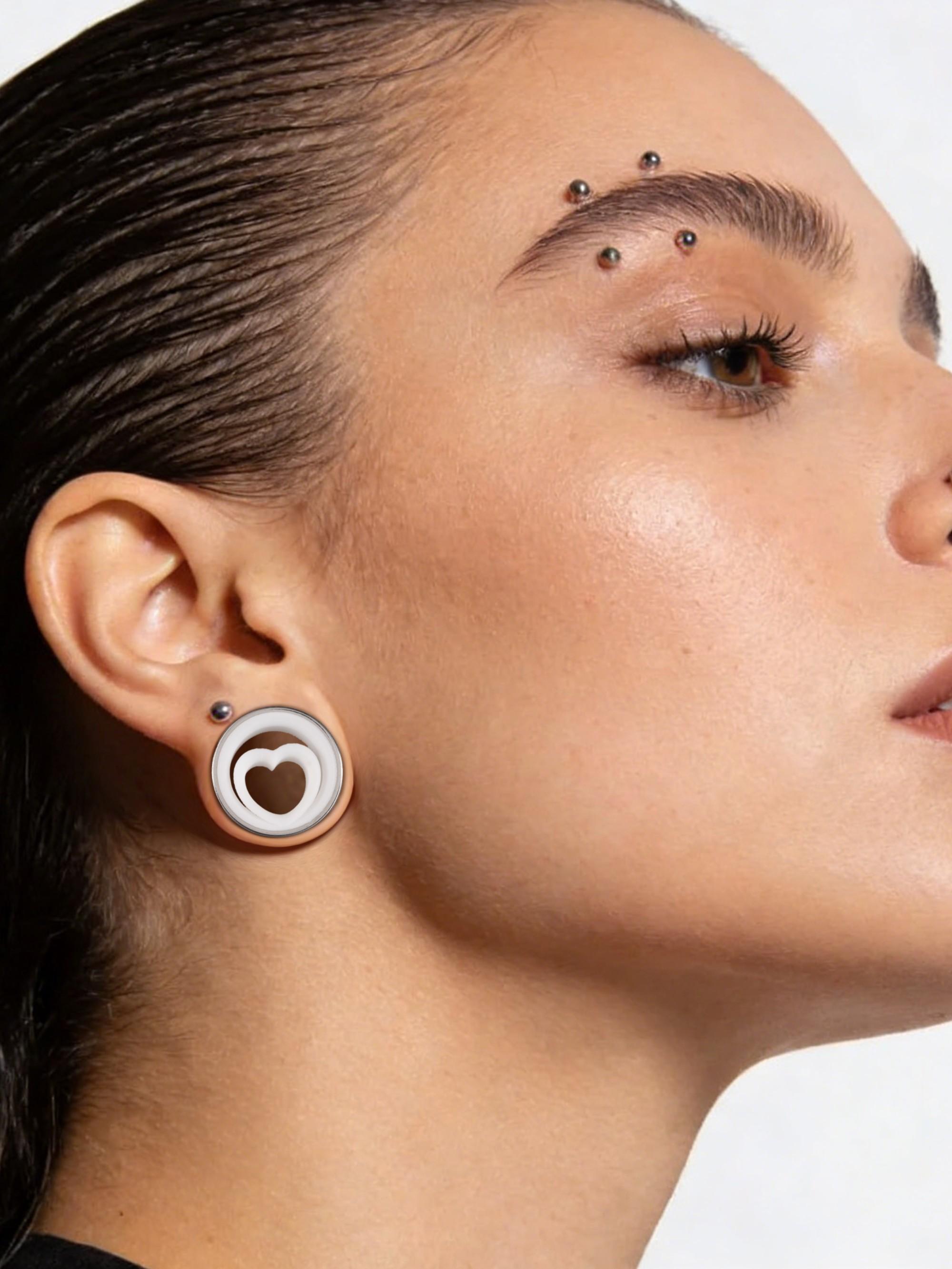 2pcs Y2K Heart Ear Gauges, Boho Style, Stainless Steel, Colorblock, Daily Wear, All Seasons, Best Gift for Pierced Babe