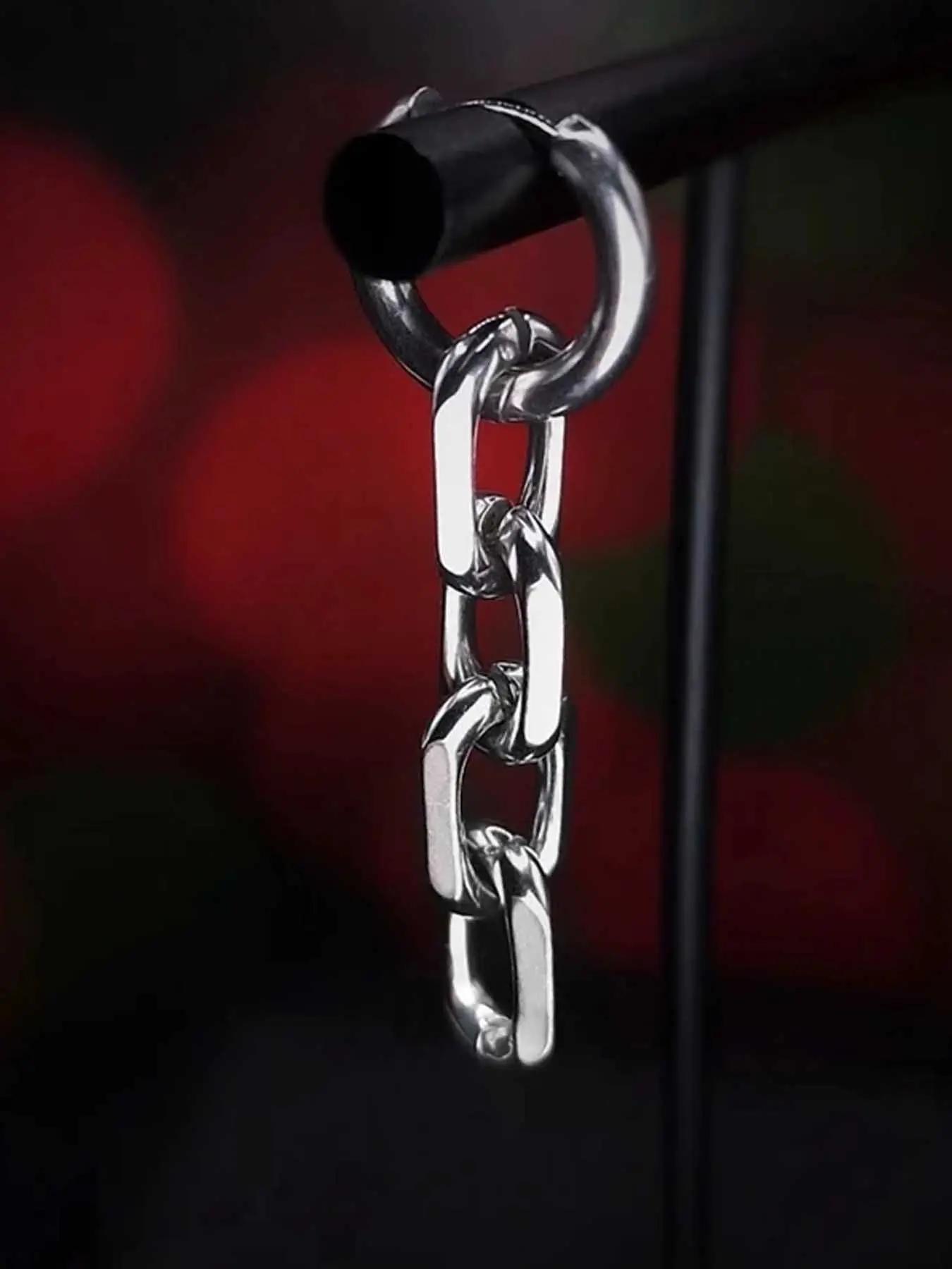 1 Pair Hip-hop Punk Thick Chain Beaded Stainless Steel Earrings, Simple Rock Style, High Quality Unisex Earrings for Men & Women, Ideal for Personalized Parties & Streetwear