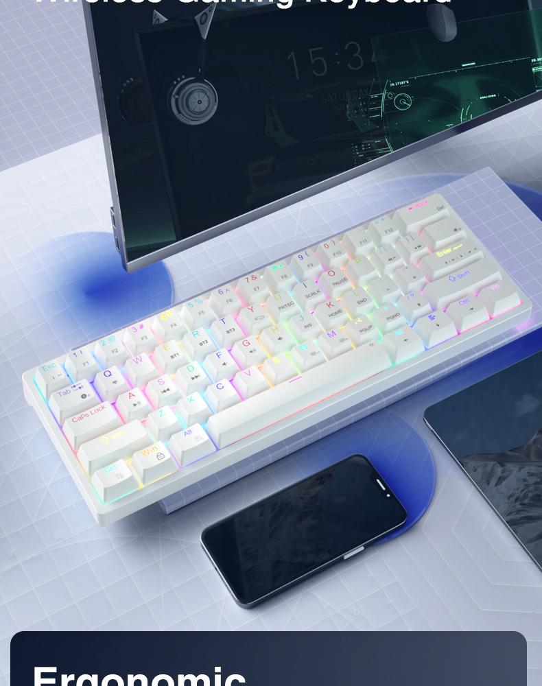 Solakka SK961 wireless mechanical keyboard, 60% keyboard, three-mode connection RGB backlight, programmable wireless gaming keyboard, gaming office, birthday gift FallFreshness