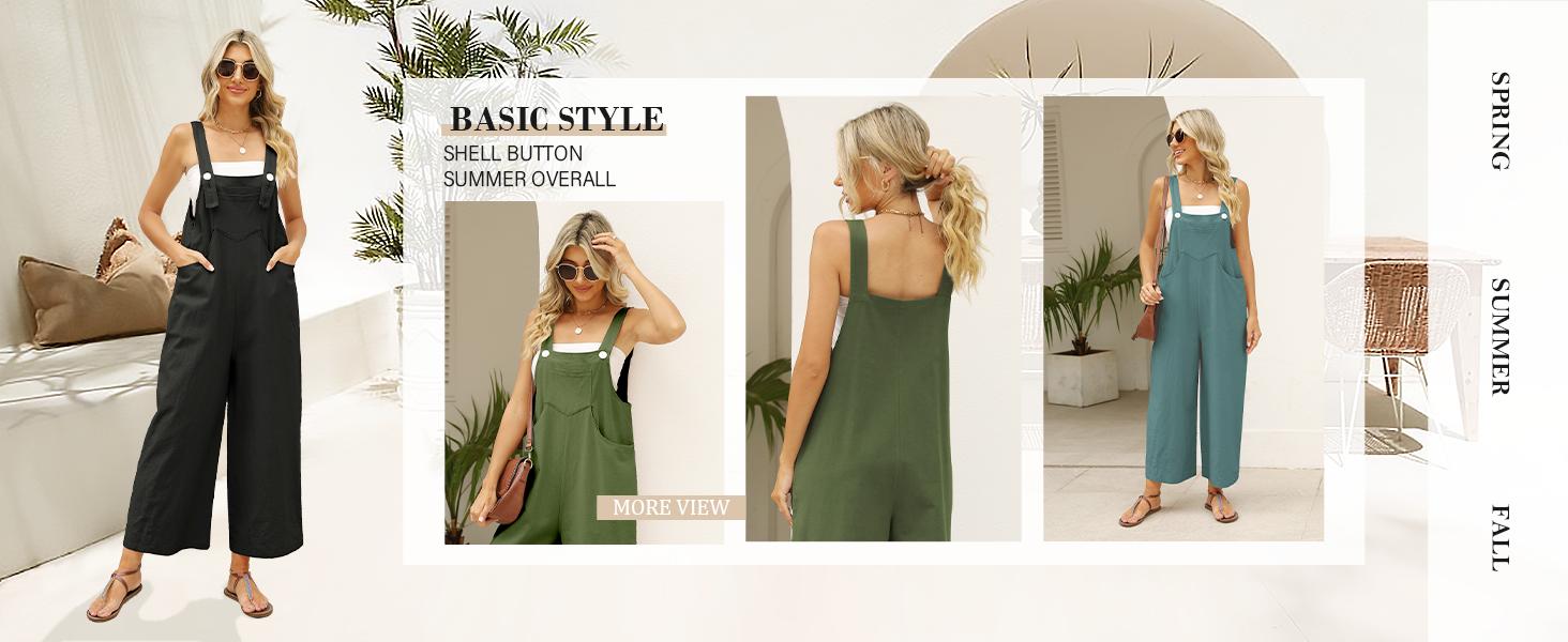 Molitree Summer Cotton Linen Bib Overalls Women Baggy Sleeveless Wide Leg Jumpsuits with Pockets Casual Womenswear Minimalist Apricot