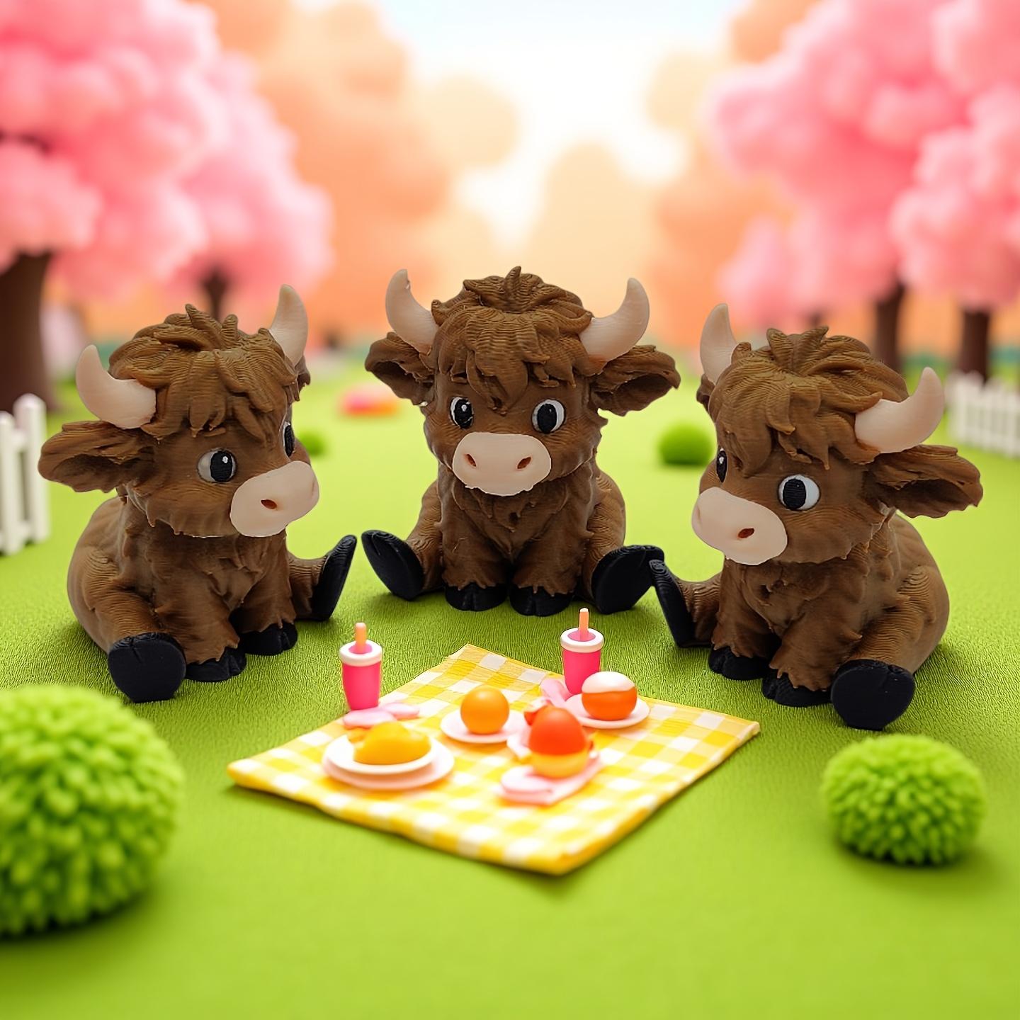 3D Printed Creative Scottish Highland Cow Figurine, High-End Unique Car Decoration, Small Collectible Ornament, 1 Piece