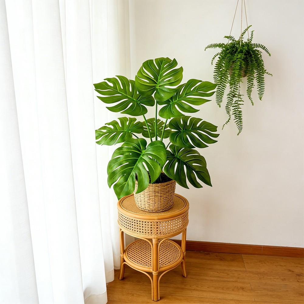 40-65cm Large Fake Monstera Plants Artificial Palm Tree Tropical Turtle Leafs Plastic Green Leaves For Home Garden Party Wedding Home Decoration Indoor Faux Plant