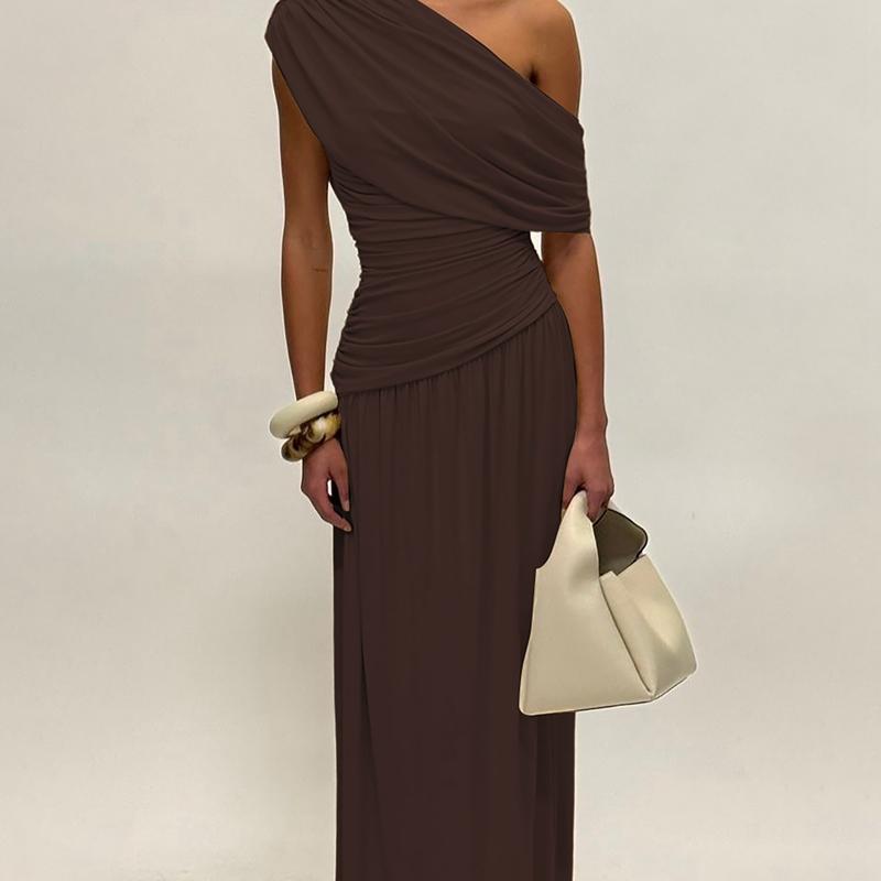 Women's One Shoulder Dress, Elegant Solid Color Dress for Party Club Dating, Evening Party Dresses, Ladies' Summer Clothes