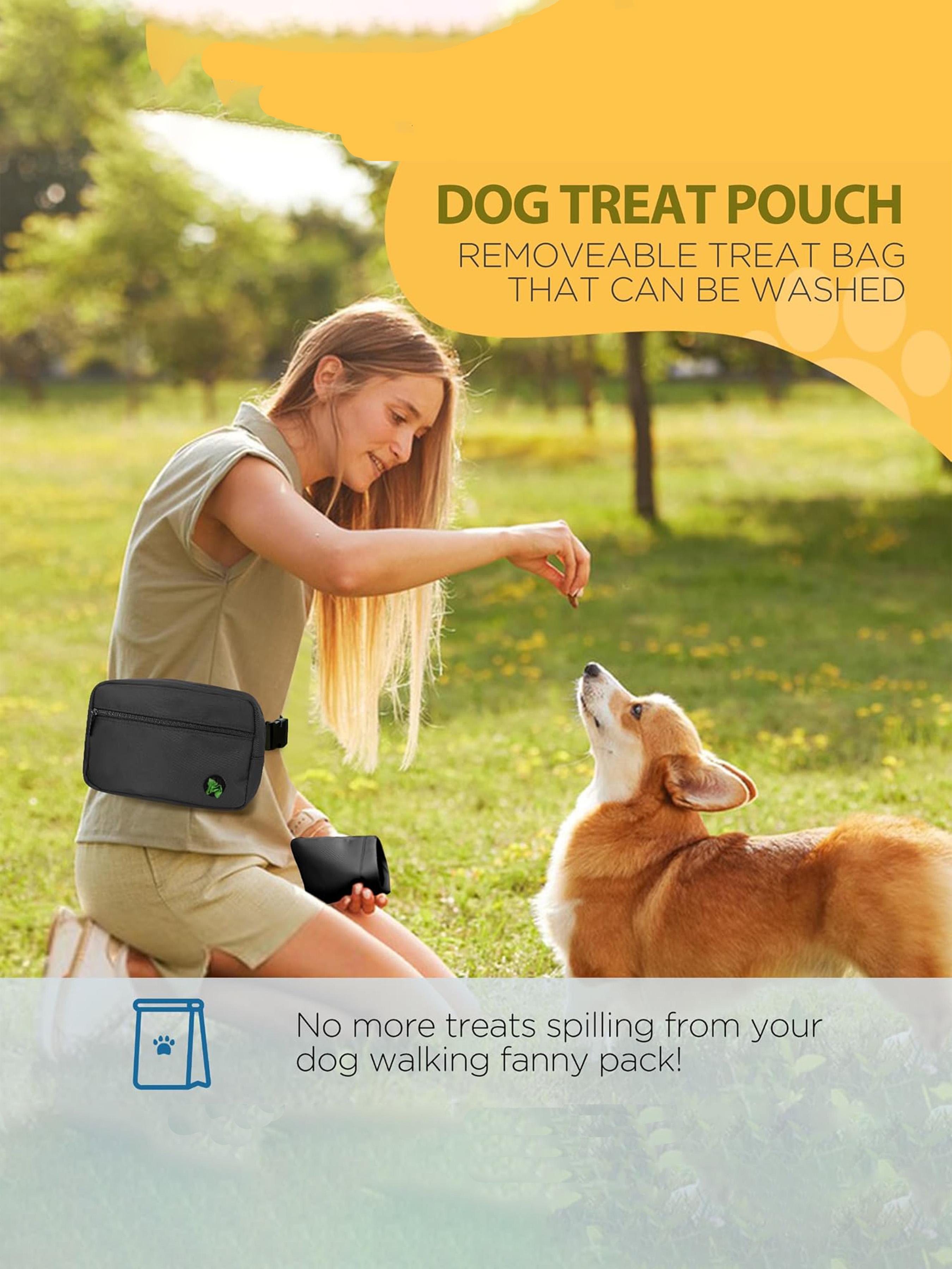 Dog Treat Pouch, Pet Training Treat Bag, Dog Walking Fanny Pack with Carabiner, Built-in Poop Bag Dispenser & Reuse Dog Poop Holder, Puppy Pet Treat Waist Belt