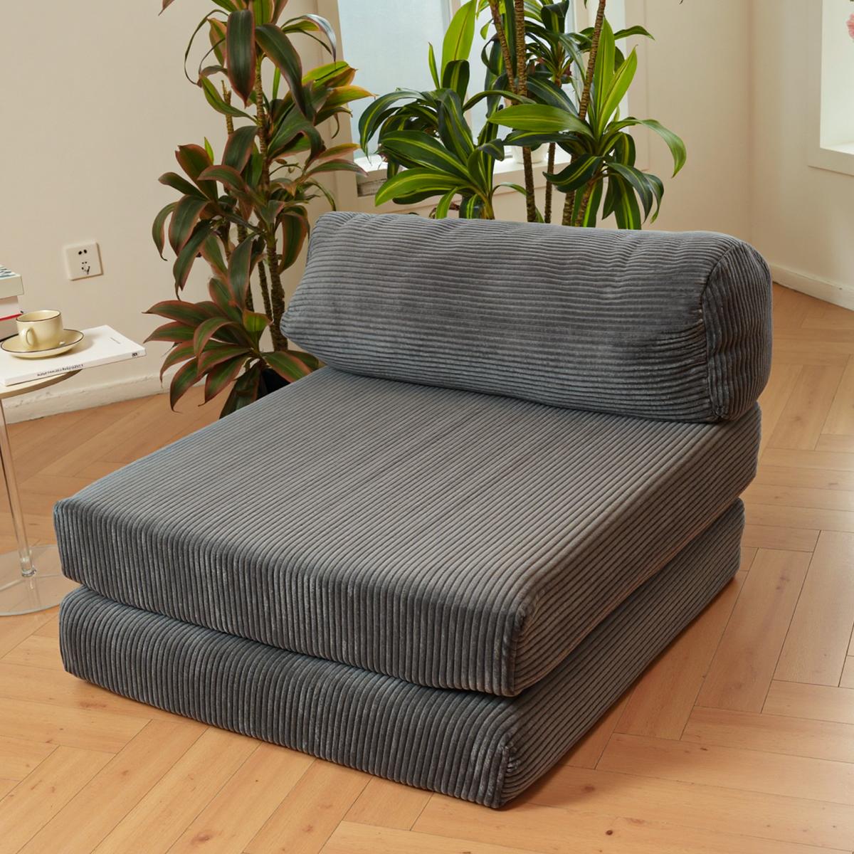 Modularization Folding Sofa Bed, Convertible,  SleeperSleeper Chair with Pillow Foldable Mattress with Back Support, Portable Fold Out Chair Bed Comfy Floor Sofa Lounge for Living Room Bedroom, Beige, Single