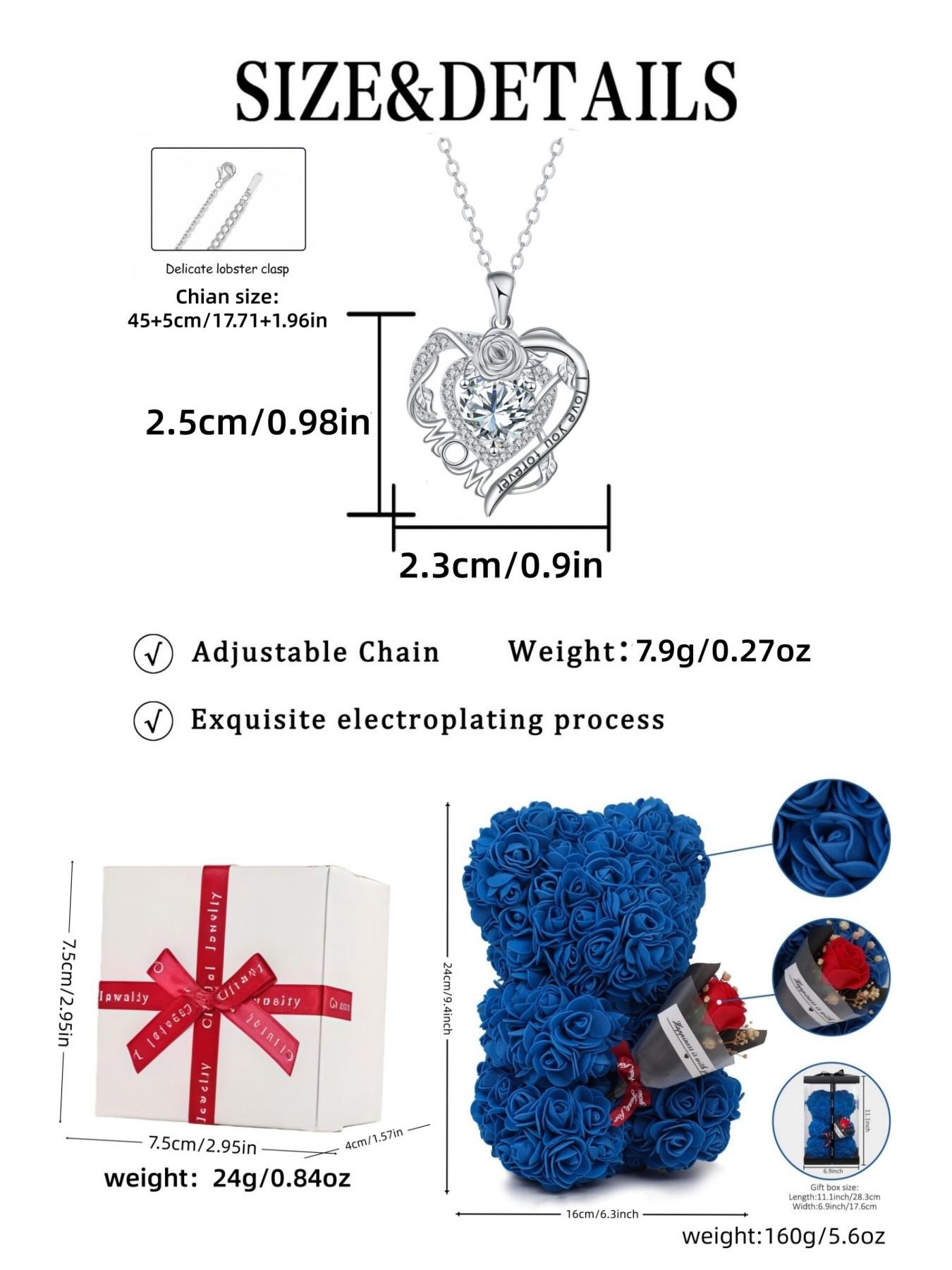 Rose Heart Forever Mom Original heart-shaped rose pendant, luxury premium gem necklace.Paired with a preserved rose & teddy bear jewelry gift box.Perfect mysterious gift for festivals, birthdays, Valentine's Day, Mother's Day and Christmas.