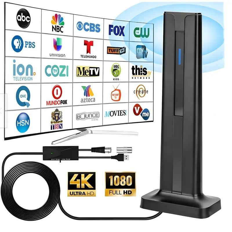 Digital HD TV Antenna Indoor 1080P 4K Remote Reception, No Cable Needed, Easy Setup USB Plug, Includes 3m Base, Perfect for Hdtv