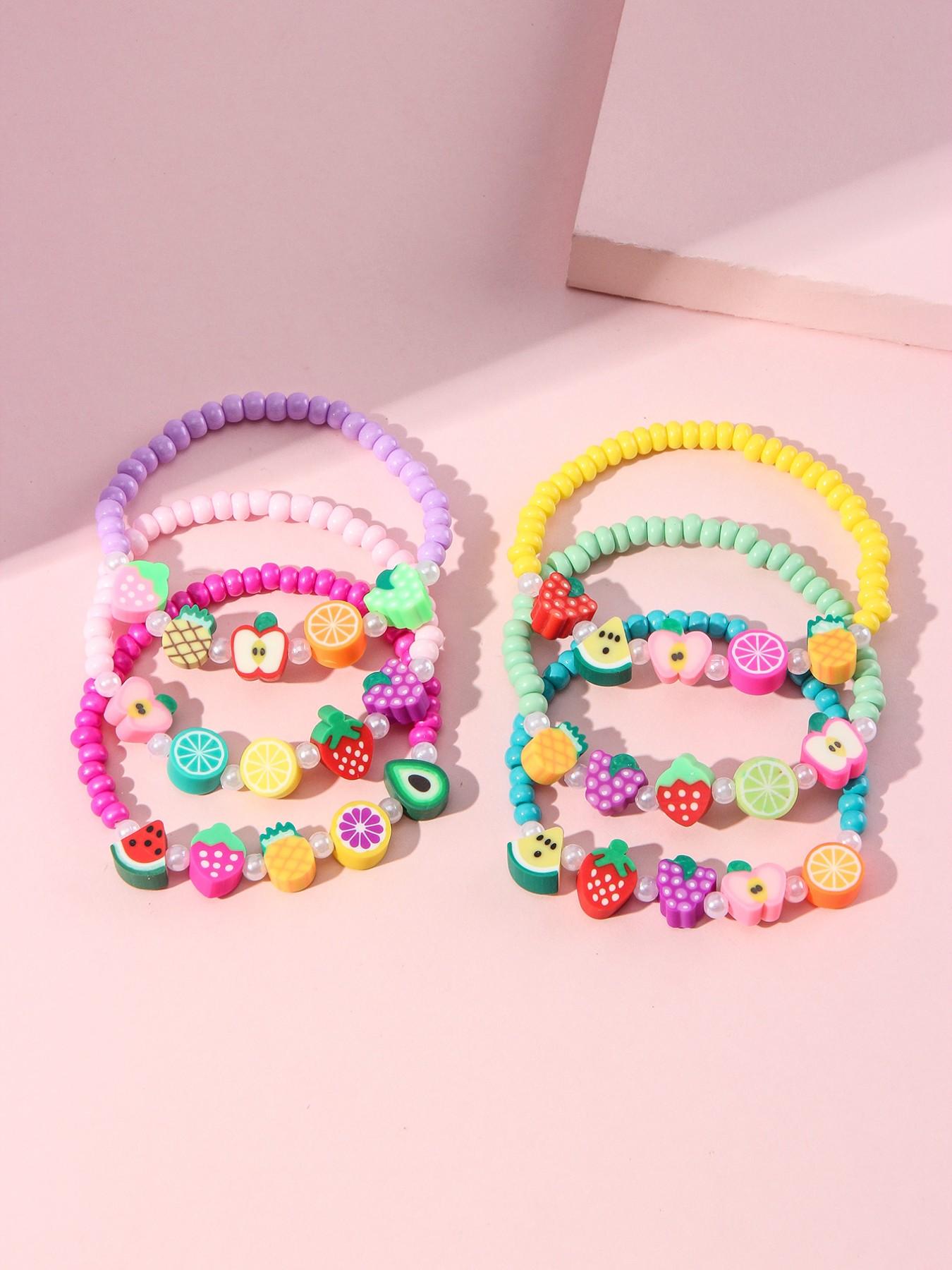 6pcs/set Multicolor Acrylic Fruit Polymer Glass Bead Bracelet Set, Girls' Party Gift, Casual Wear, Random Colors, All Seasons