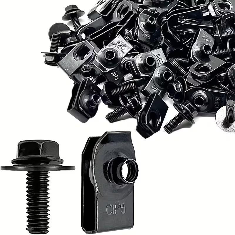 30pcs Automotive Bolts & U-Shaped Washer Clips, Engine Radiator Guard Rivets, Bumper Anti-Collision Clips, Fender Retaining Buckles
