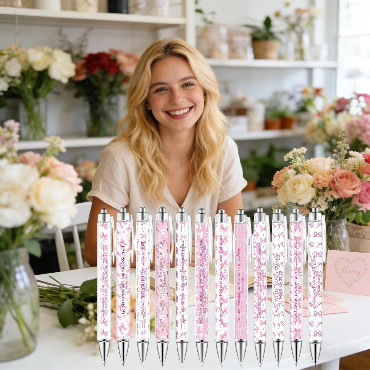 12/24 Pcs Christian Ballpoint Pens Bulk, Black Ink Ballpoint Pen, Christian Gift Pens, Inspirational Quotes Pink Bow, Smooth Writing Pens, for Office Supplies, Gift Pens, Colleagues, Teachers