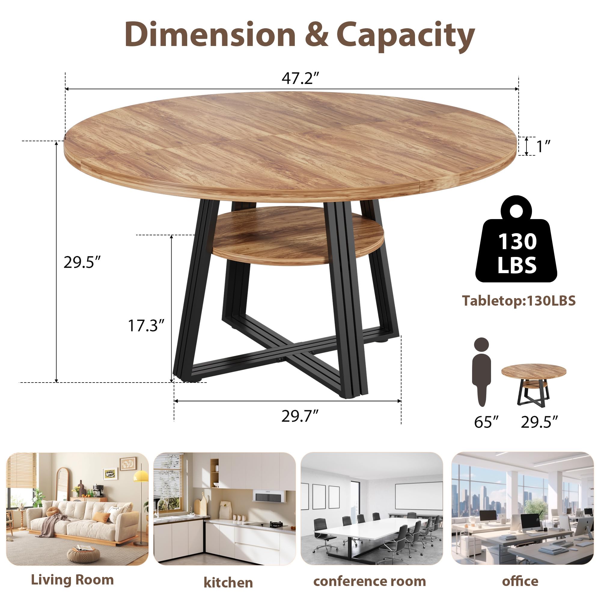 Round Dining Table for 4-6, 42" Kitchen Table with Storage, Circle Dinner Tables for Kitchen, Dining Room, Living Room, Meeting Room, Apartment Round Dining Table for 4-6, 42" Kitchen Table with Storage, Circle Dinner Tables for Kitchen, Dining Room, Living Room, Meeting Room, Apartment