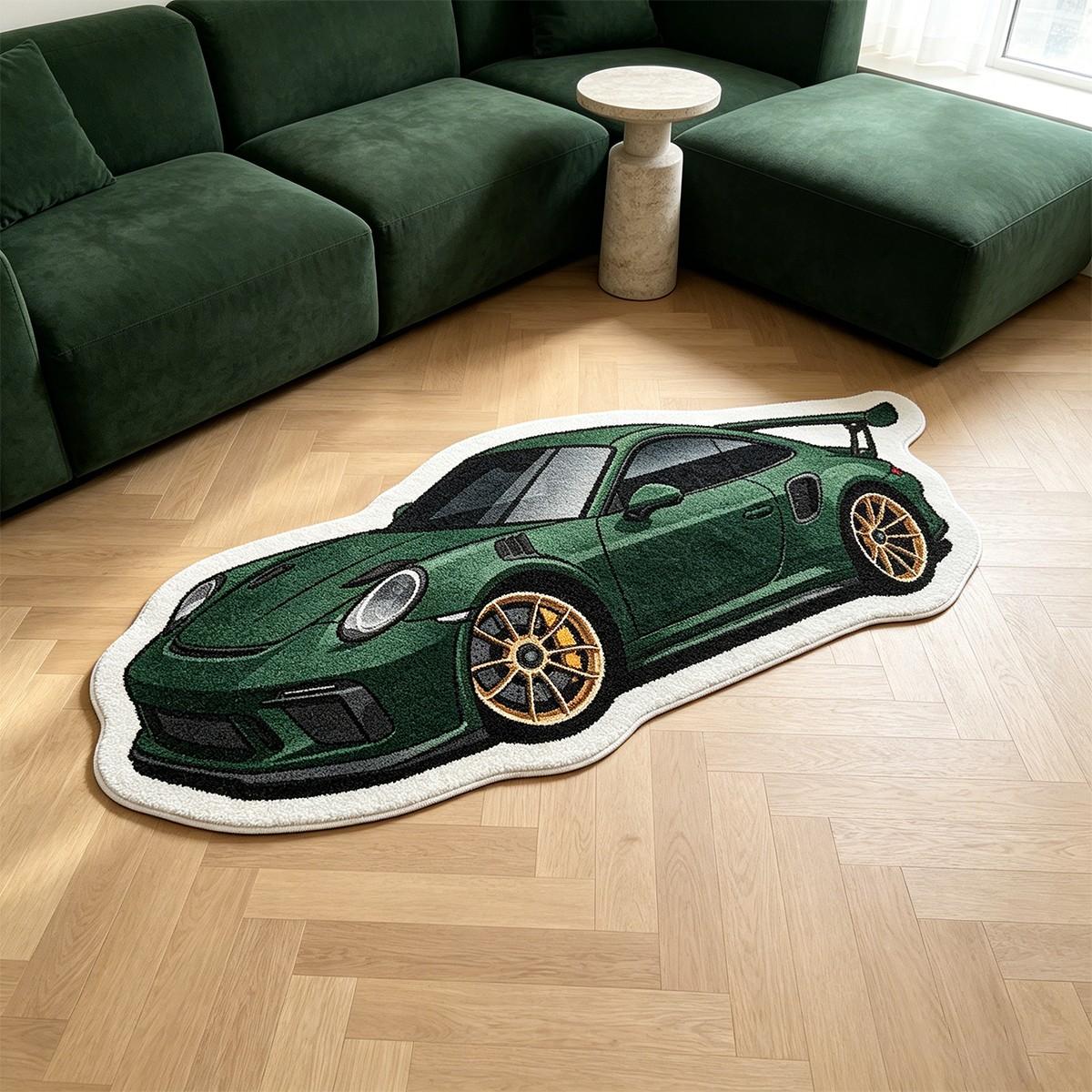 Cool Retro Car Rug, Fashionable Sports Car Mat, Bedroom Bedside Gaming Room Carpet, Soft Comfortable Plush Foot Pad, Living Room Decor, Indoor Rug