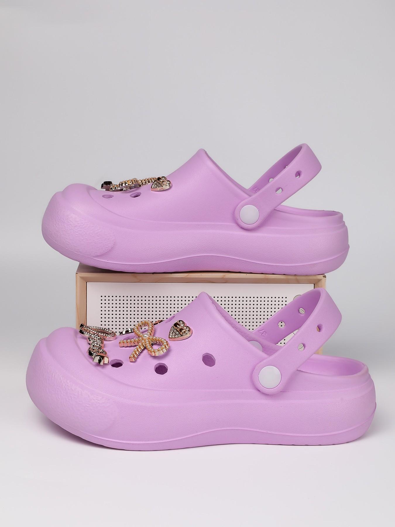 Women's Thick Sole Hole Shoes with Rhinestones and Bow, Unique Design Versatile Outdoor Sandals, Comfortable Eva Material for All Seasons