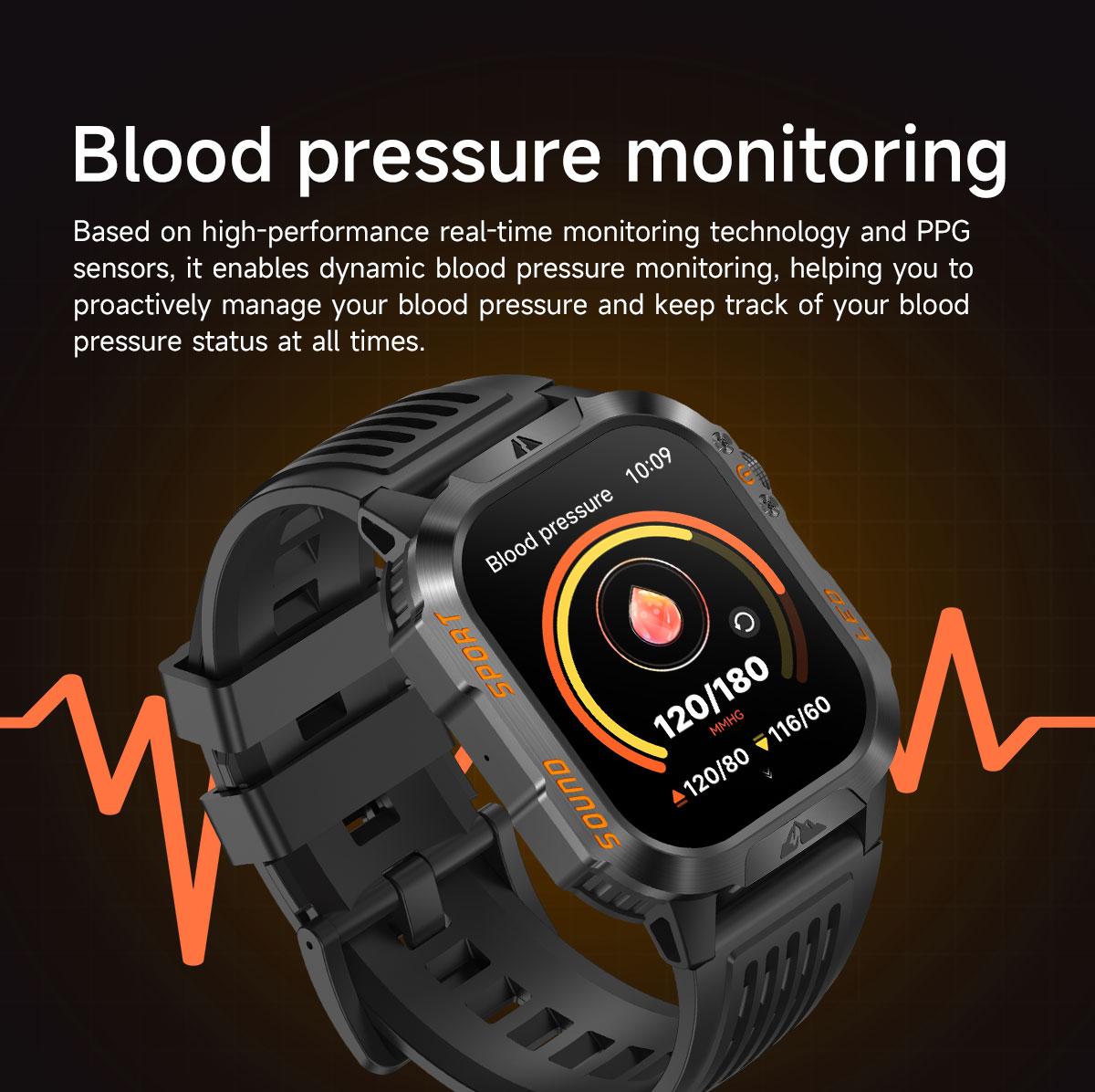 HT46 Outdoor Smart Watch Bluetooth Calling Heart Rate Sleep Blood Oxygen Monitor LED Light for Cycling Hiking Camping