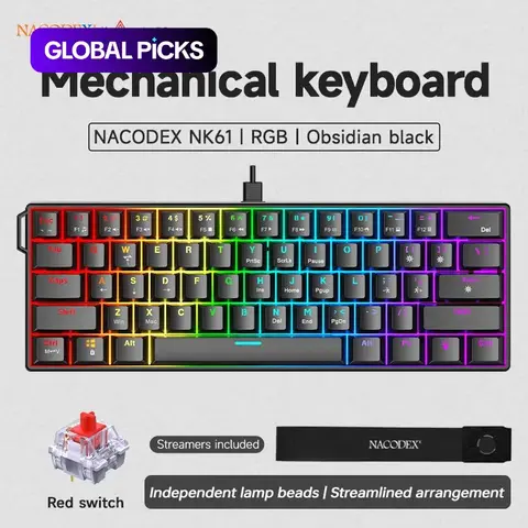 AJAZZ 60% layout NK61 wired gaming mechanical keyboard 61 key mechanical red switch entry-level gaming keyboard recommended plug and play small configuration desktop office keyboard game office dual-use