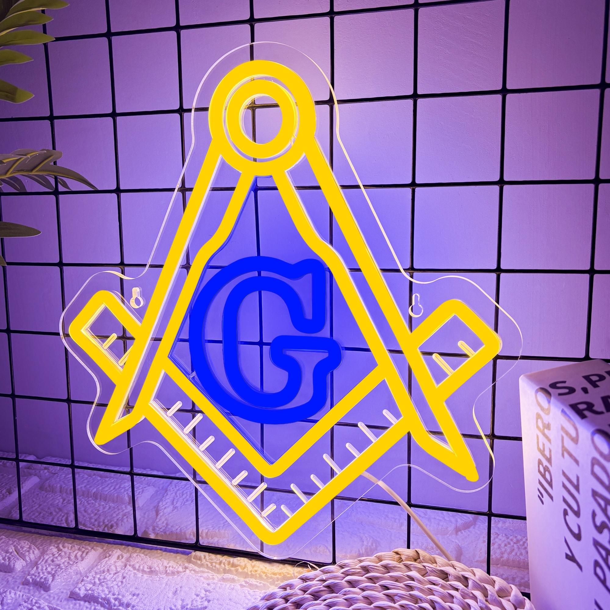 Vibrant Masonic Symbol Luminous Led Sign, Square, Compass and Letter G Pattern Creative Neon Light, Powered by USB, for Office, Wall Corridor, Meeting Room, Club，Halloween Christmas Gift