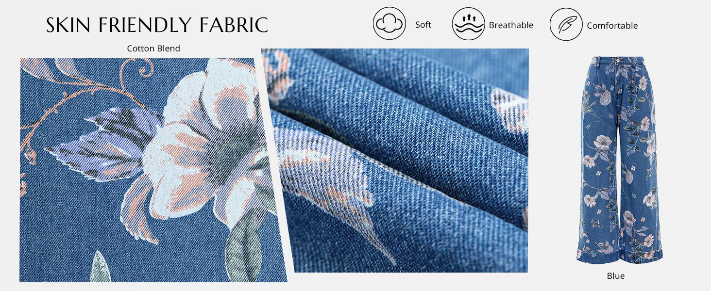 FMEYOA Women's Floral Baggy Wide Leg Jeans Casual High Waisted Boyfriend Vintage Boho Denim Pants with Pockets