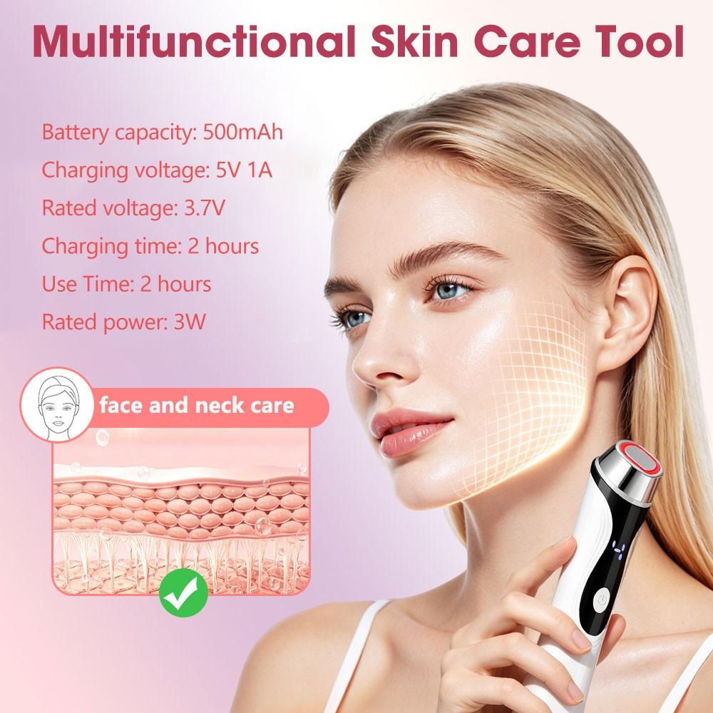 4-In-1 Facial Massage Beauty Device with Multi-Tone Red & Blue LED Lights, Warm Heating Face Contouring Lifting Machine, 4 Adjustable Skincare Modes for Face & Neck Daily Home Skin Care, Facial Beauty Massagers