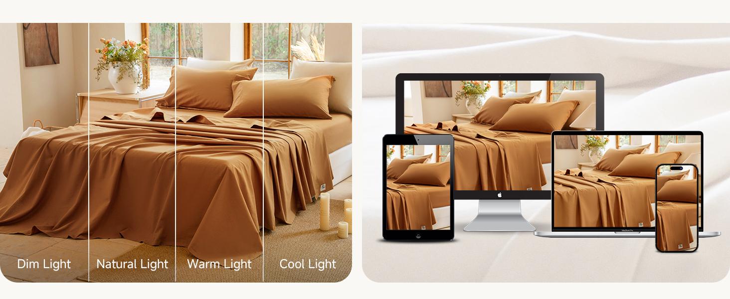 Linen Sheet Set , Linen Cotton Blend Sheets Set 4pcs, 1 Flat Sheet, 1 Fitted Sheet & 2 Pillowcases, Cooling Breathable Farmhouse Bedding