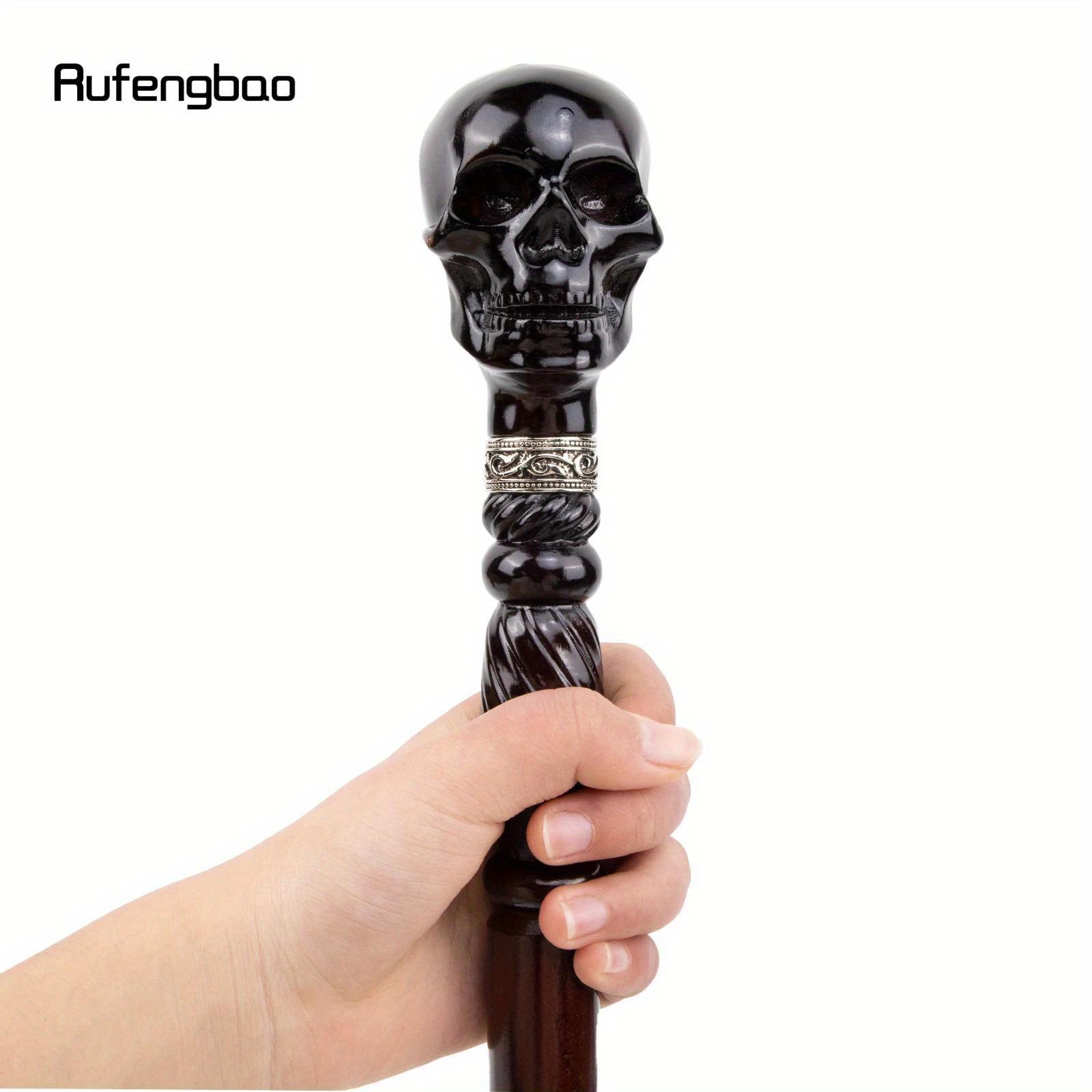 Black Creative Devil Skull Wooden Fashion Walking Stick Decorative Cospaly Wood Walking Cane Halloween Party Event Props Party Photo Prop Mace Wand Crosier 93cm