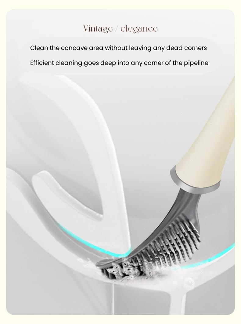 UFORU Wall Mounted Silicone Toilet Brush & Holder Set - Long Handle Flat Tip for Easy Corner Cleaning - Space Saving Bathroom Accessory - Restroom