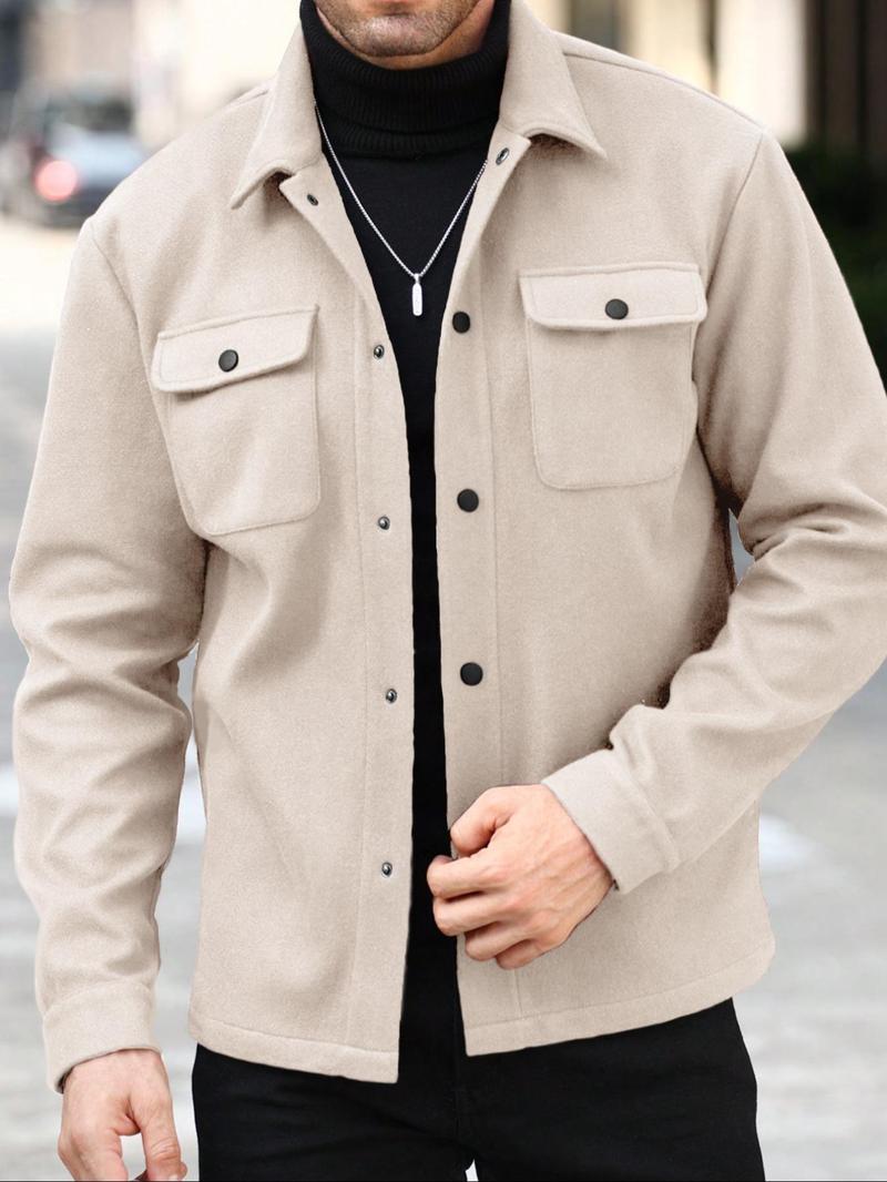Men's Simple Woolen Jacket Coat, Fashion Casual Design, Suitable for Work or Outing, Lightweight Outerwear, Enhance Your Wardrobe Taste