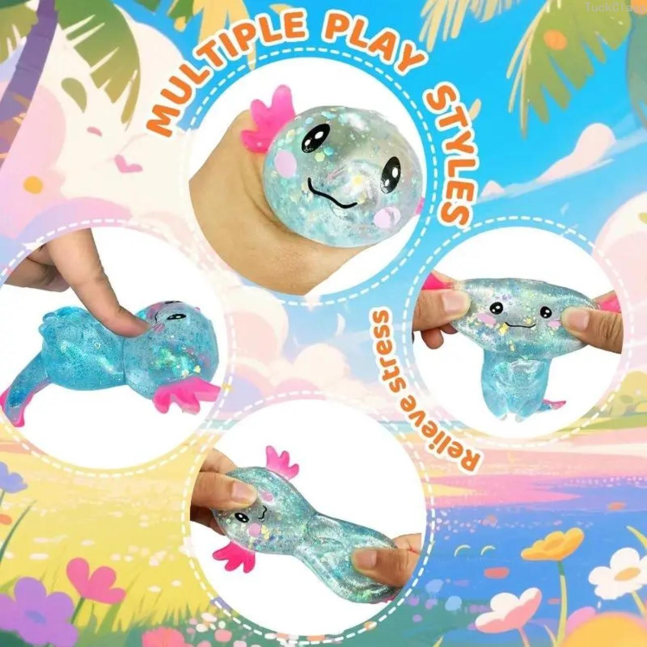 4pcs Axolotl Squishy Stress Relief Toy Glitter Fidget Toys Cute Malt Sugar Axolotl Toy Fidget Toys Adults Fidget Toys for Kids Youth Adult, Party Favors Anxiety Relief Taba Squishy Toys Gift(4pcs)