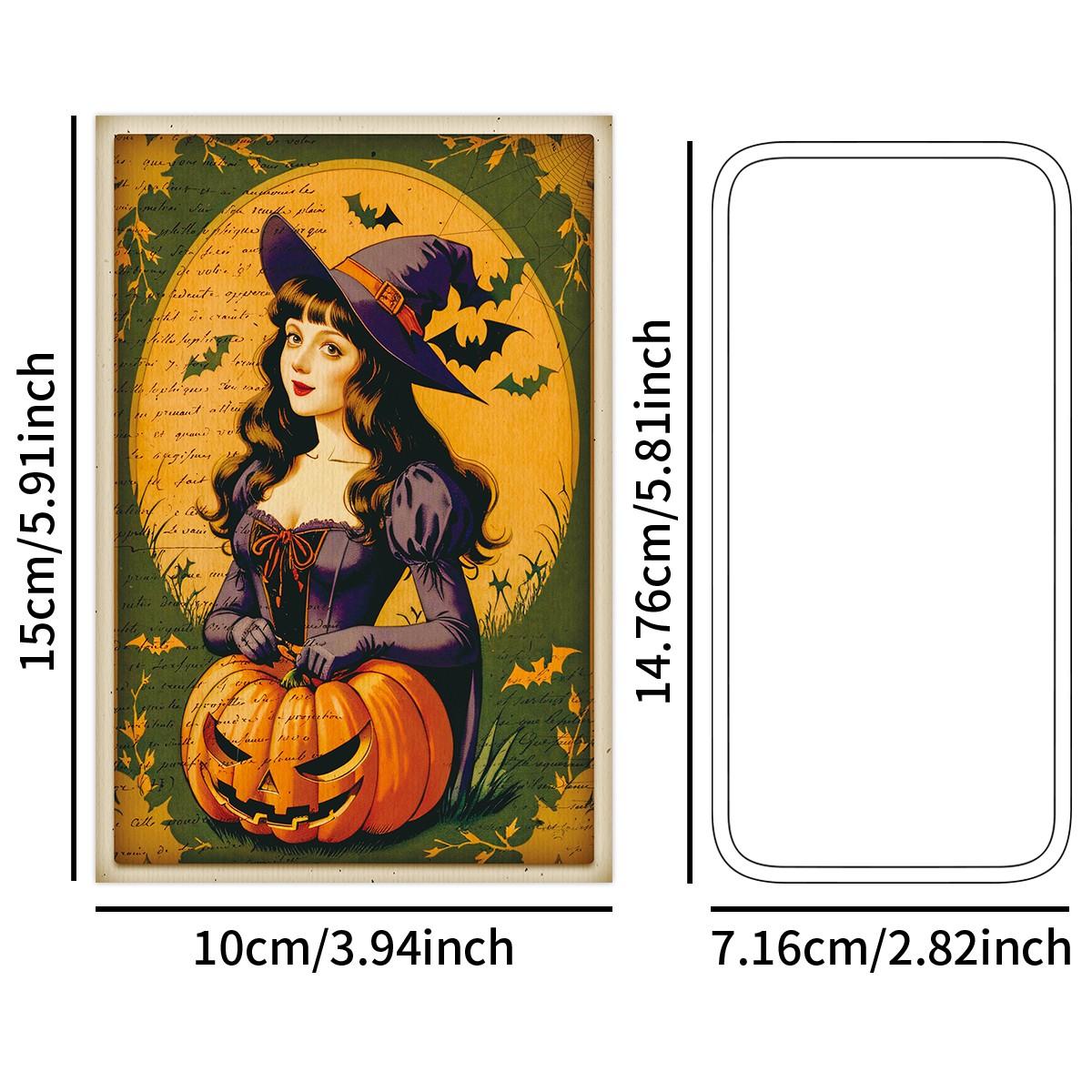 12Pcs Vintage Halloween Witch Postcards, Retro Pumpkin Bat Haunted House Ghost Art Print Cards, Antique Old Paper Style Witchy Postcards for Wall Collage Decor, Junk Journal, Halloween Greeting Card & Gift Giving
