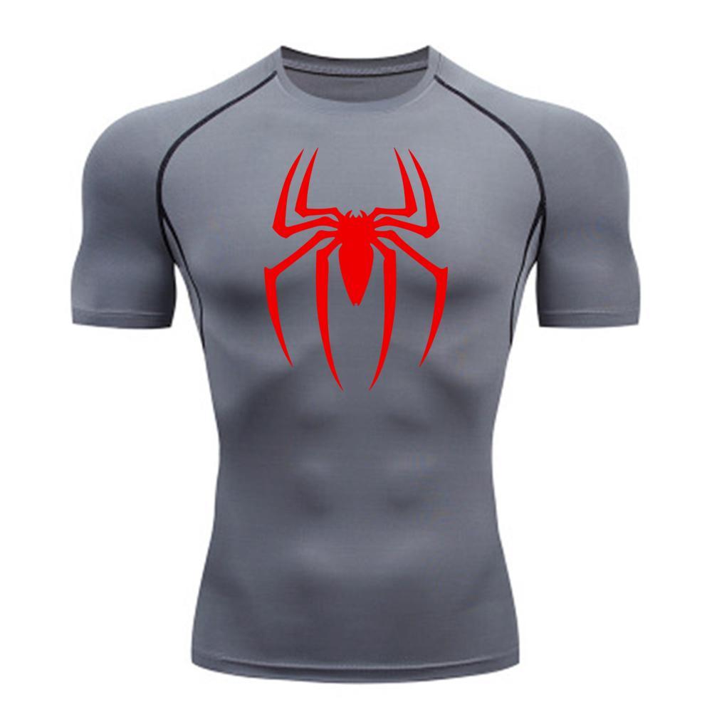2025 Men's Spider Print Compression Shirt, Quick Dry T-Shirt, Gym Running Jersey, Breathable Short Sleeve, Spring, Summer, S-3XL