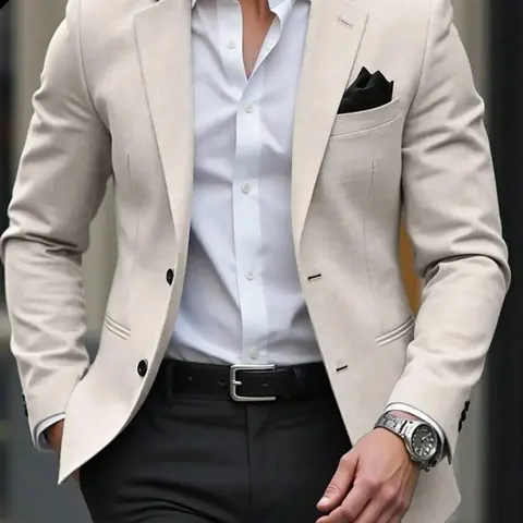 Men's Fashion Polyester Blazer, Long Sleeve Fitted Jacket, Textured with Pockets, Multiple Colors, Elegant Casual, Suitable for Formal Events, Business Wear