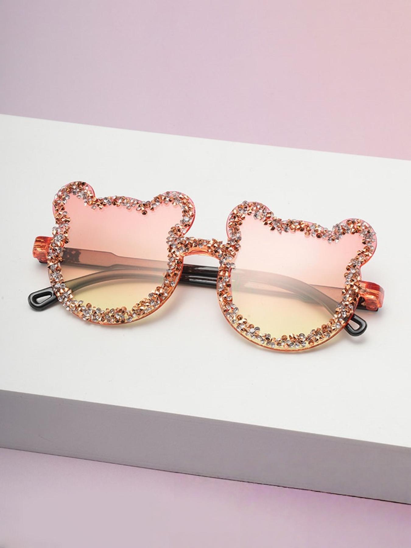 1pc Frameless Handmade Rhinestone Bear Party Sunglasses, Candy Color Women's Funny Party Glasses, College Outing Vacation