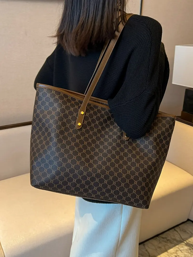 Fashion All Over Presbyopia Pattern Zippered Tote Bag, Casual Versatile PU Leather Zipper Shoulder Bag for Women, Trendy Casual Commuting Bag for Daily Used, Casual Everyday Bag, Fashionable Patterned Bag, Fashionable Versatile Purse, Stylish Tote Bags