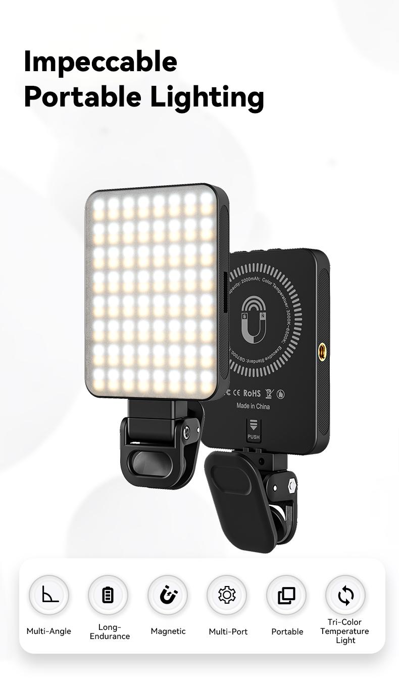 EMEET XJ77 Magnetic Video Light, 3 Color Modes and 10 Brightness Levels, 2000mAh Portable Camera Light 4W Output Power, LED Video Light Panel, 3000-6500K 128 LED Beads for TikTok, Content Creator, Photographer portable light