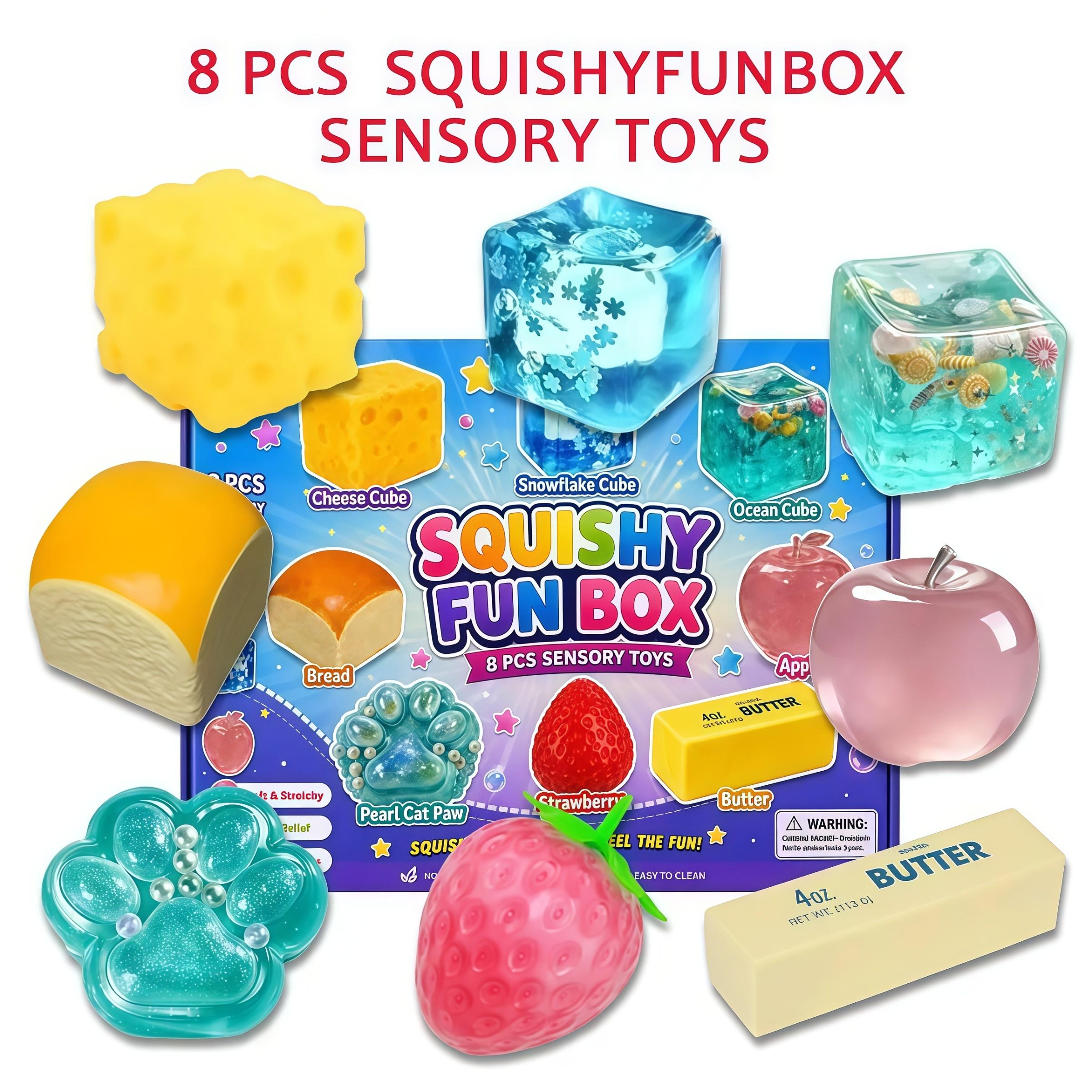8-Piece Set Box Malt Sugar Stress Relief Fidget Toys, Sensory Bundle, Creative Slow-Return Squishy, Party Gift, 8 Different Styles, Squishy Fun Box