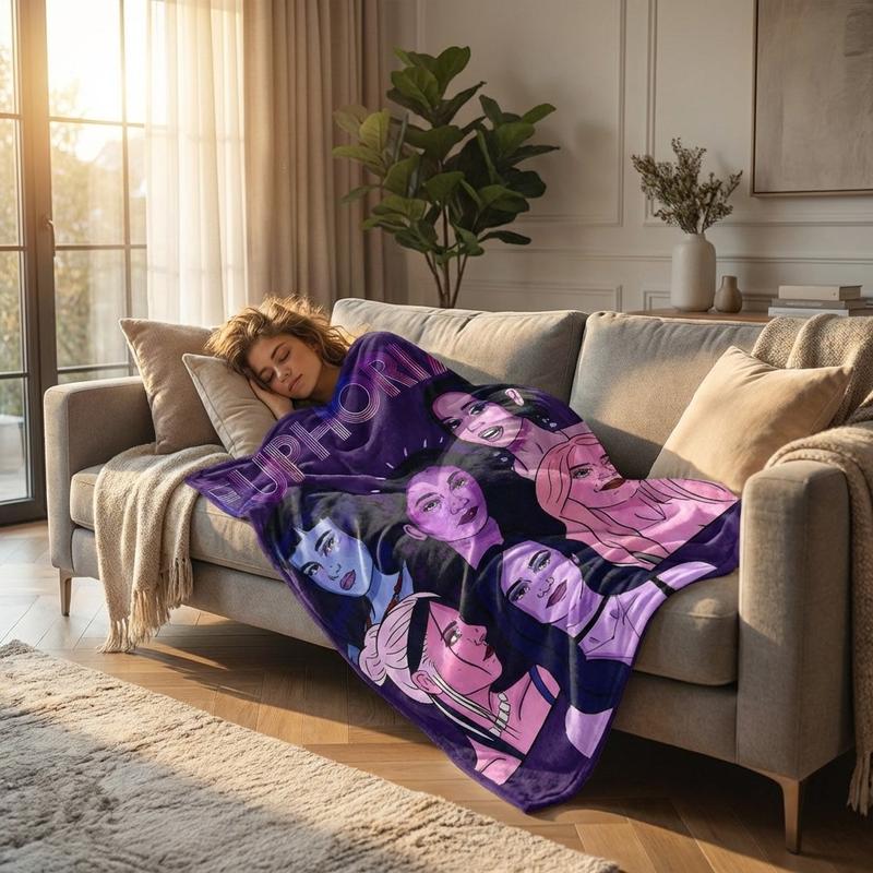 Euphoria Main Characters Fleece Blanket - Retro Neon Portrait Design, Ultra-Soft Plush Throw for Trendy Home Decor & TV Show Fans, Perfect Gift for Daughters, Sons, or Your Beloved