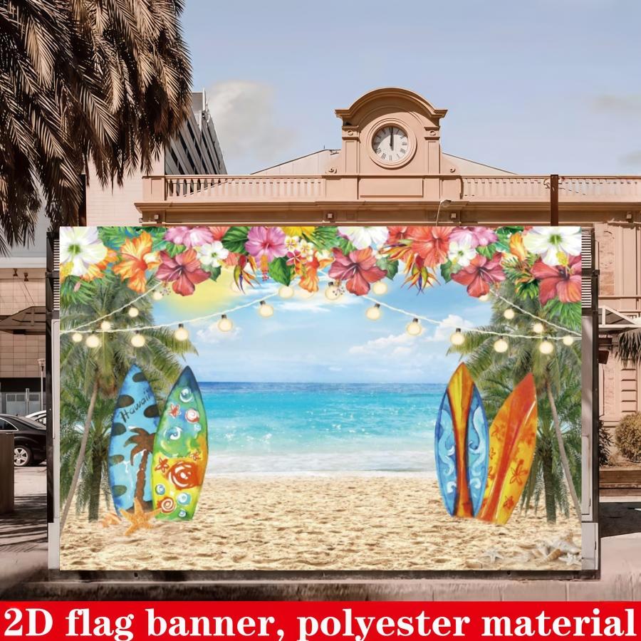 Hawaiian beach photography background banner, summer tropical Hawaiian palm flower background cloth, polyester material, suitable for Hawaiian party decoration, photo booth banner supplies, indoor/outdoor decoration, holiday party supplies