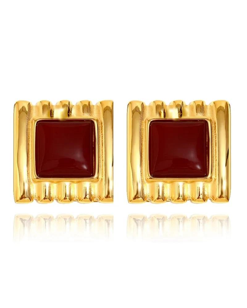 Miranda Stainless Steel Vintage Style Smooth Square Stud Earrings Jewelry Waterproof Metal Texture Attractive Women Accessories