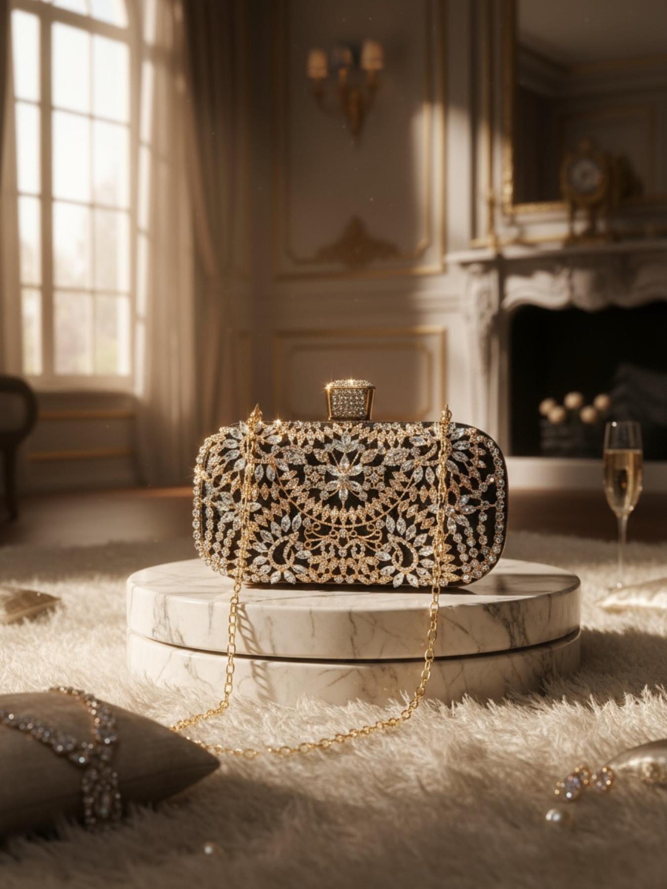 High-End Rhinestone Evening Bag, Fashionable Sparkling Fabric, Embellished Clutch, Versatile Banquet Clutch, Luxurious Handbag for Weddings, Parties, Birthdays