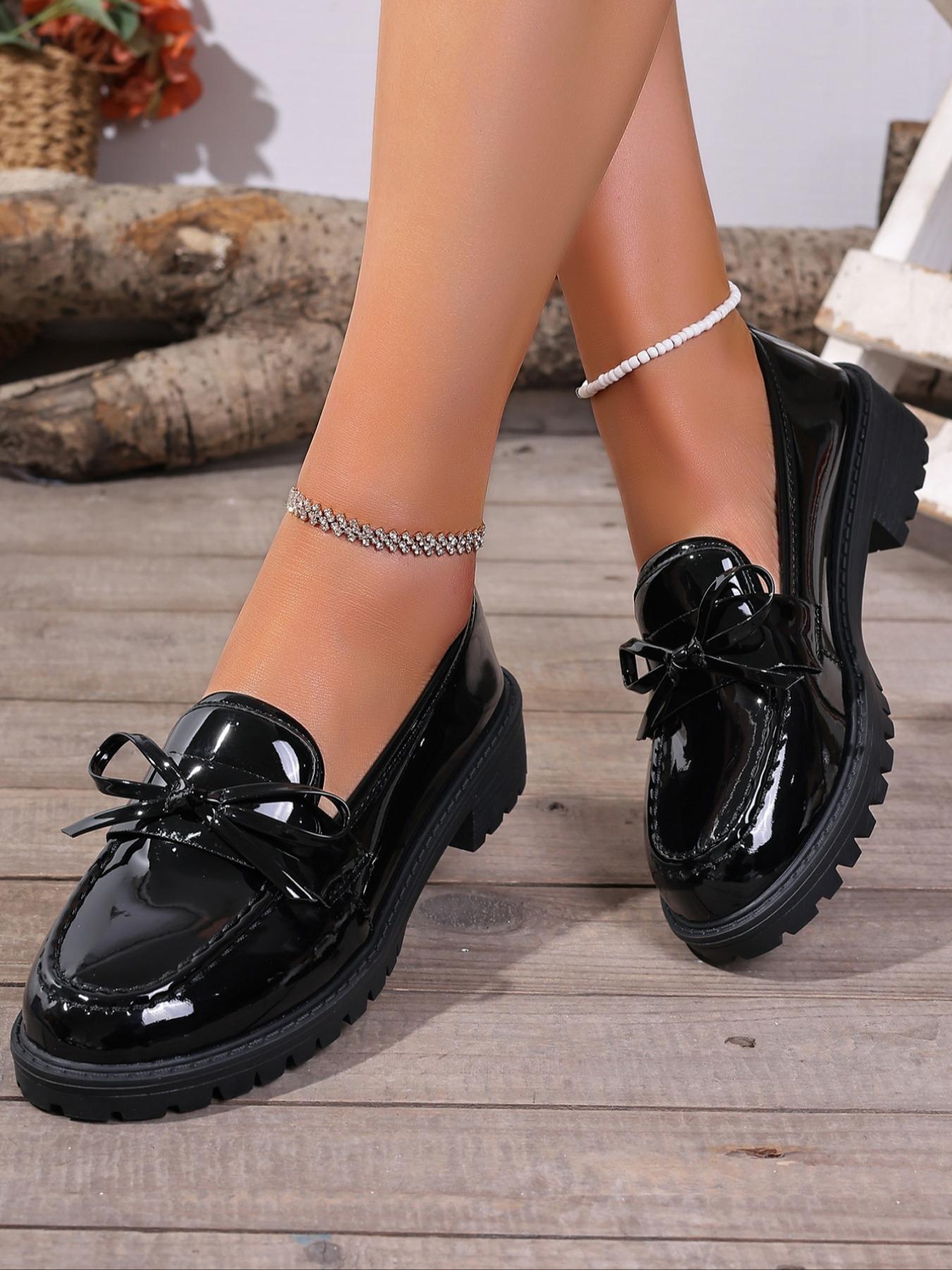 Women's Fashionable Bowknot Design Round Toe PU Leather Loafers, Casual Comfortable Shoes for Daily Wear, Lightweight Breathable Shoes for Women & Girls, Casual Flats, Versatile Shoes