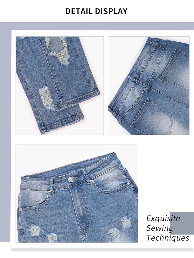 NVFelix Women's High Waist Ripped Skinny Jeans with Butt Lifting Design, Elastic Denim for Valentine's Day Fashion