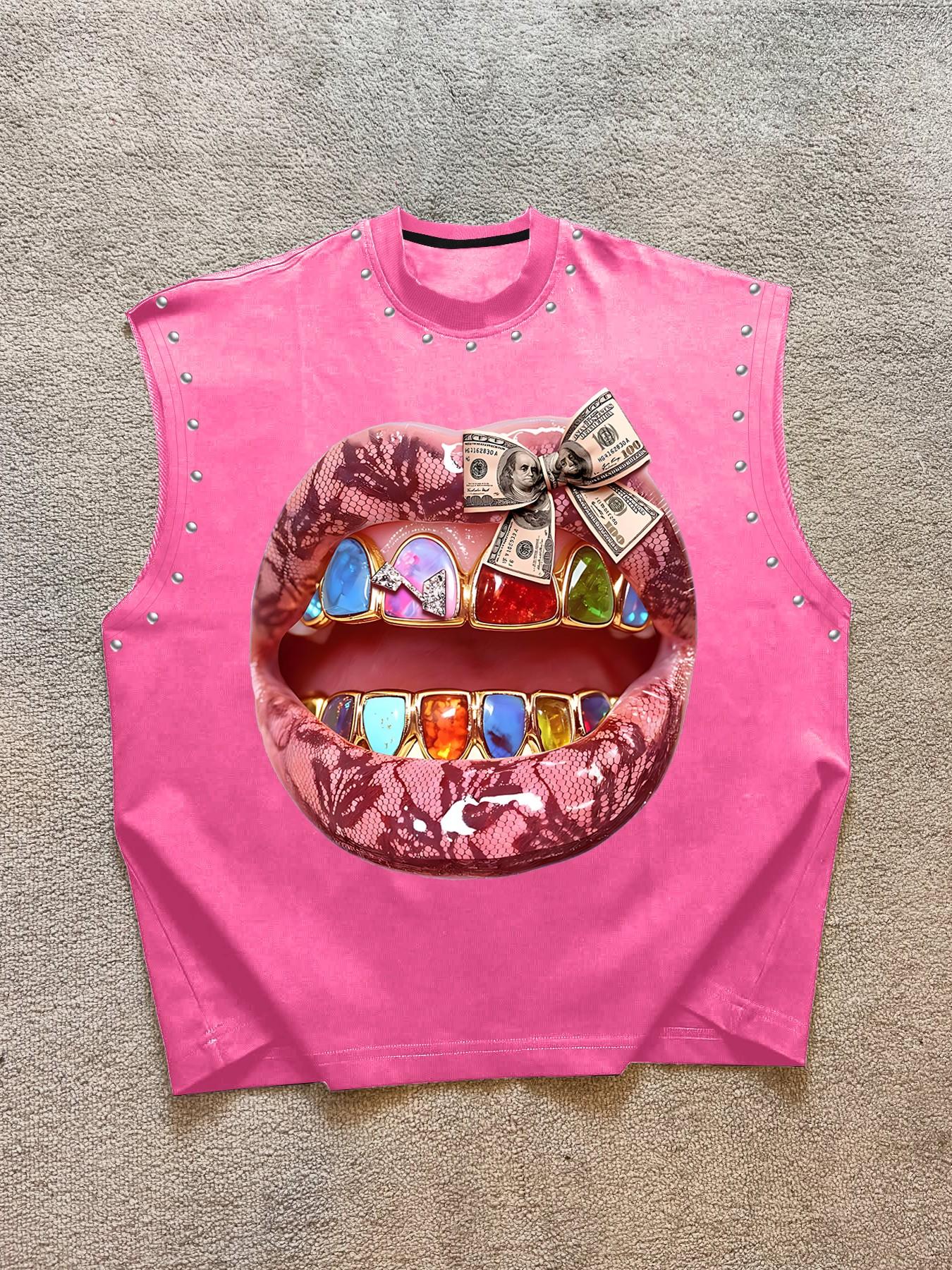 Men's Casual Vest with Snake Pattern Graphic Lips and Rhinestone Colorful Teeth, Funky Hip Hop Streetwear Style for Night Out, Nightclub, Fast-Drying Fabric for Comfortable Fit