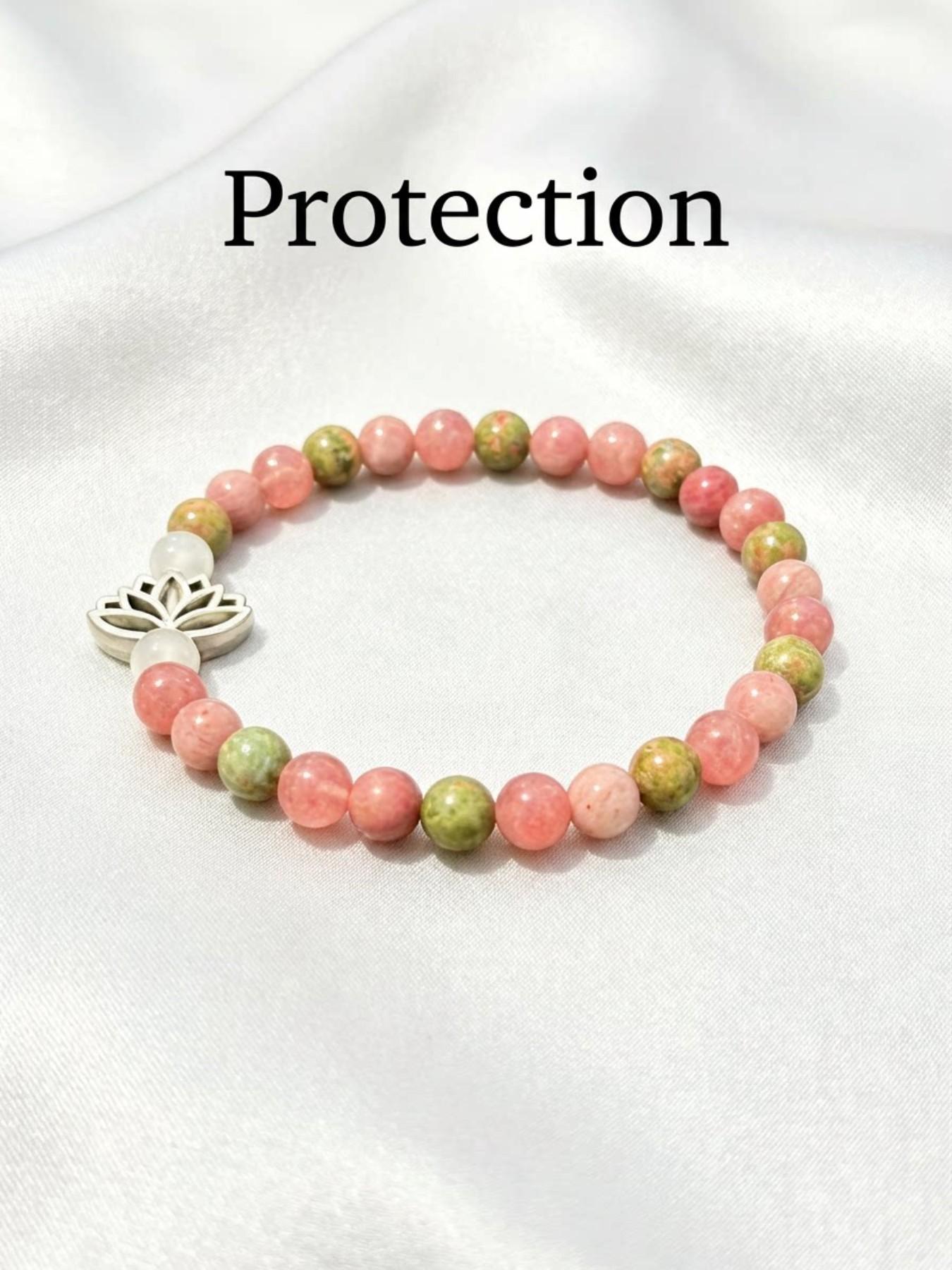 Rose Quartz Lotus Guardian Bracelet, Gentle Healing Crystal, Natural Stone Protection, Energy Shield Jewelry, Self-Care Accessory for Women