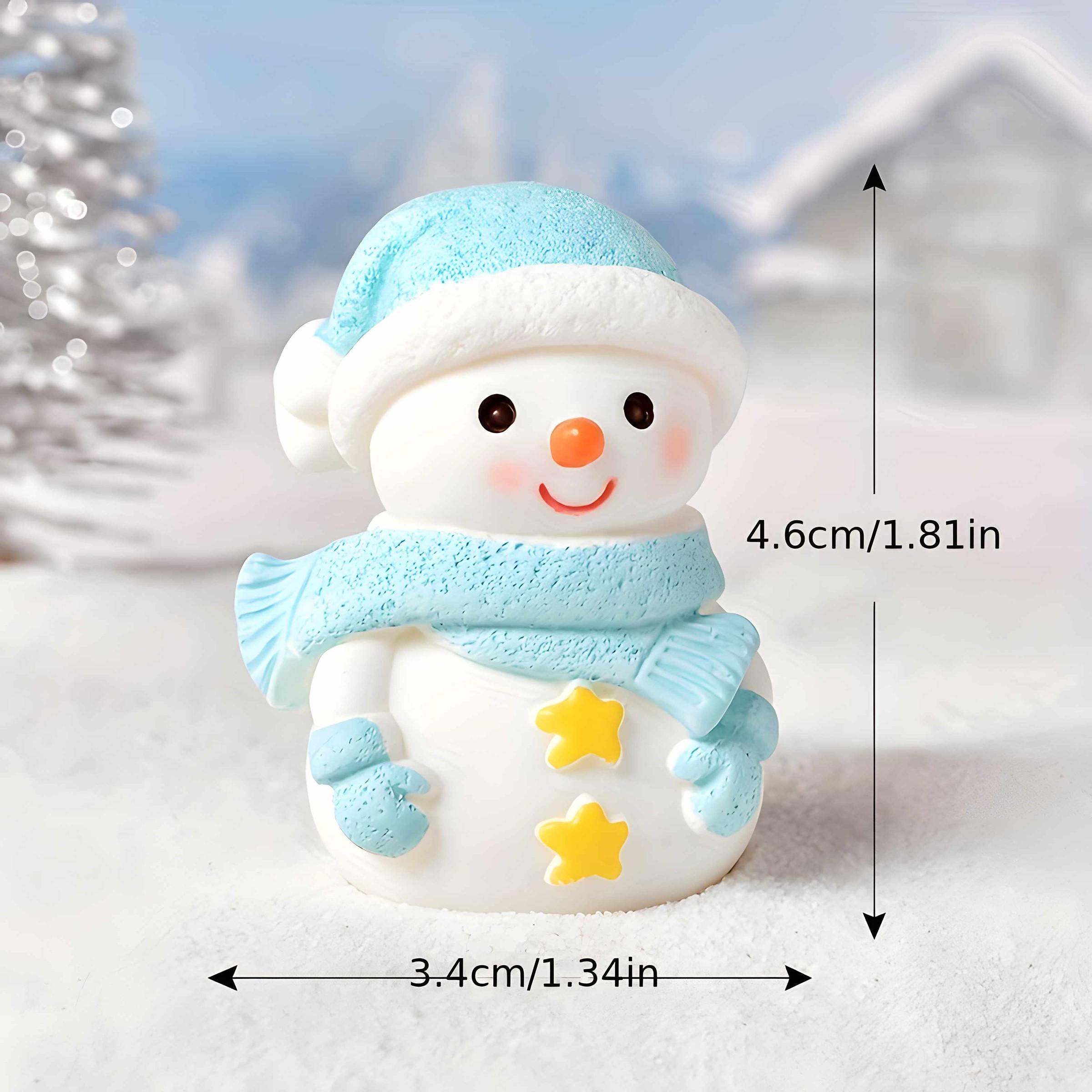 Cute Mini Snowman Resin Figurine, Holiday Decoration Ornament, Desktop Photo Prop, Christmas Cake Decor, Blue Cp Design