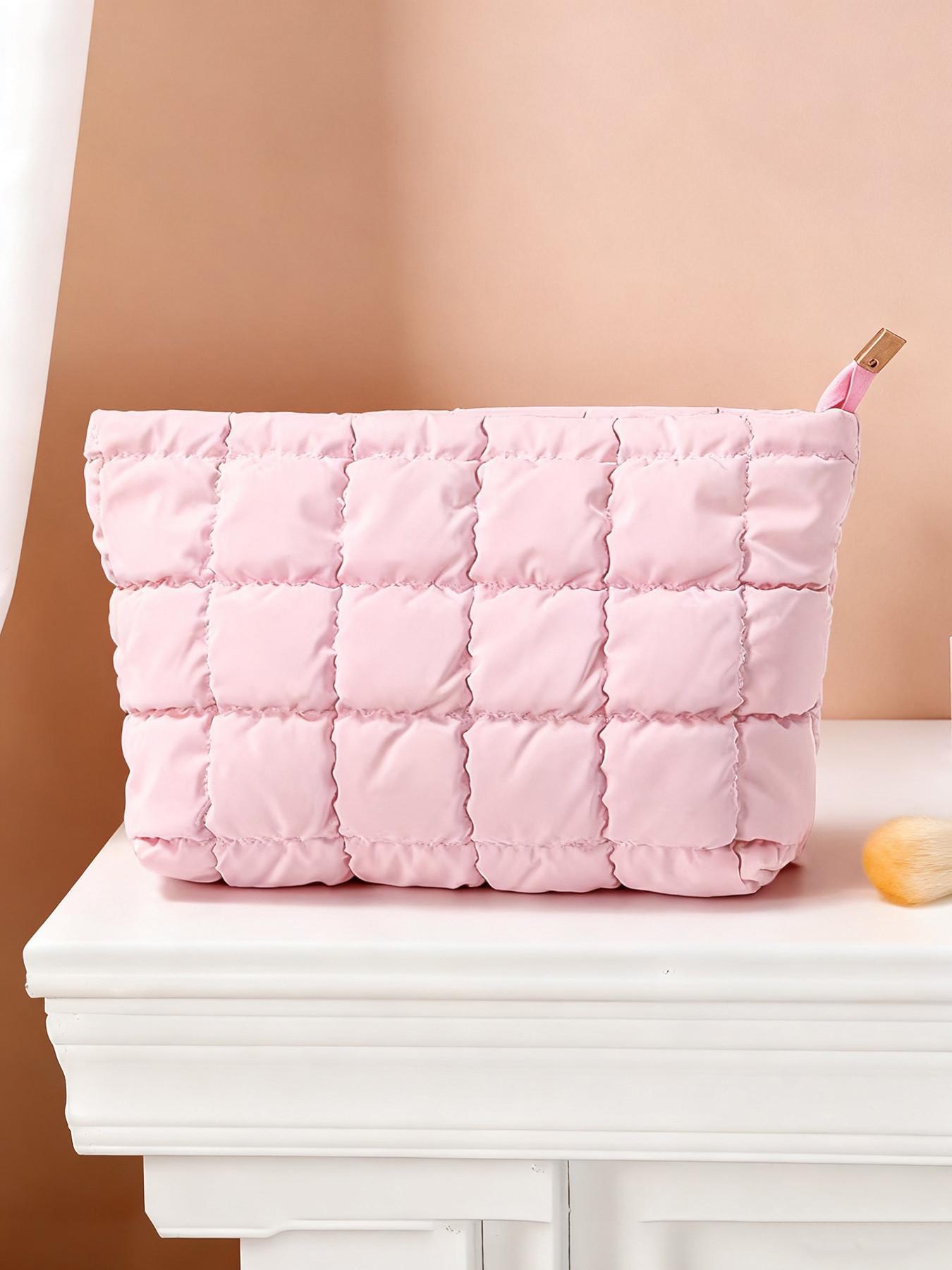 Ladies' minimalist fashion diamond-pattern makeup bag, casual textured quilted women's bag, suitable for daily business trips and travel, easy to carry, Makeup Organizer Pouch, Handheld Cosmetic Pouch