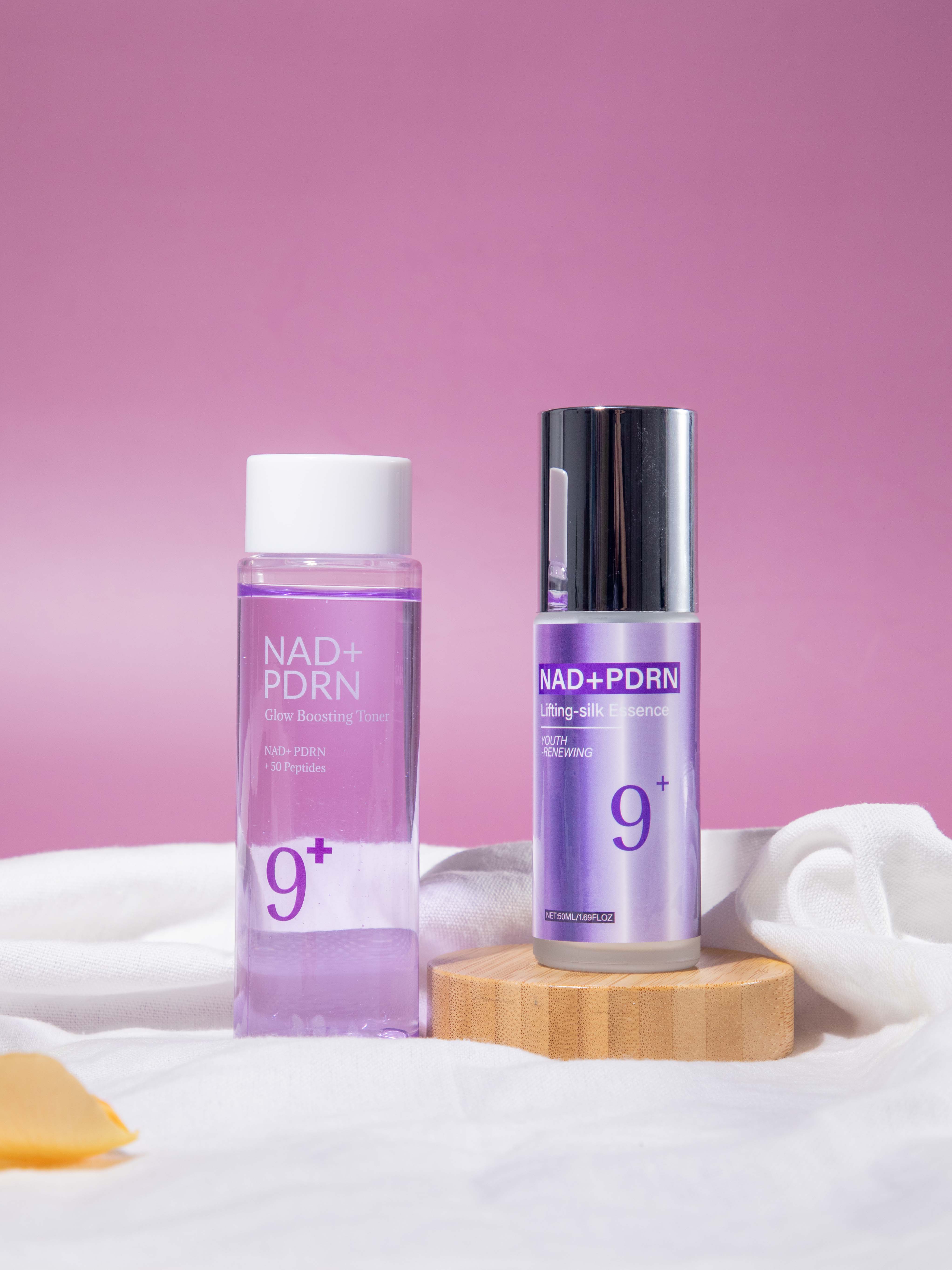 9+ NAD+ Salmon PDRN Glow Boosting Toner, NAD+PDRN+50 Peptides, Hydrating & Firming Toner for Wrinkles, Fine Lines & Dull Skin, Peptides & Salmon PDRN for Radiance, 4.06 fl.oz